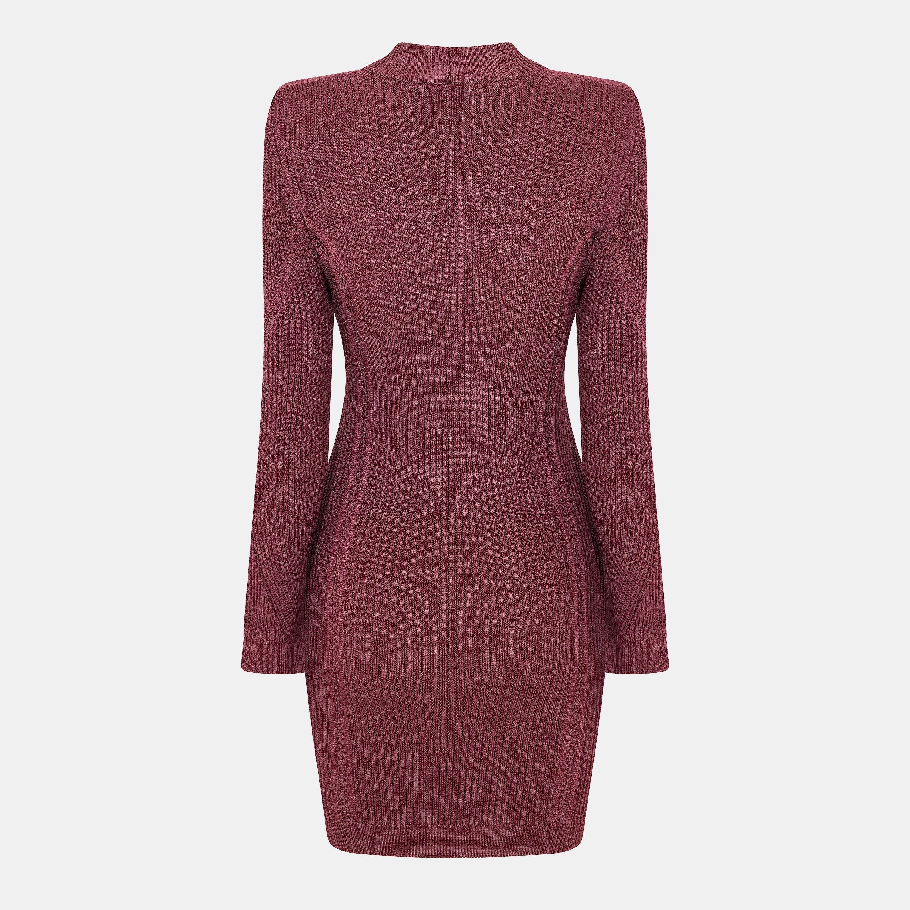 Violet - Balmain - Women's V Neck Knitted Mini Dress - 2