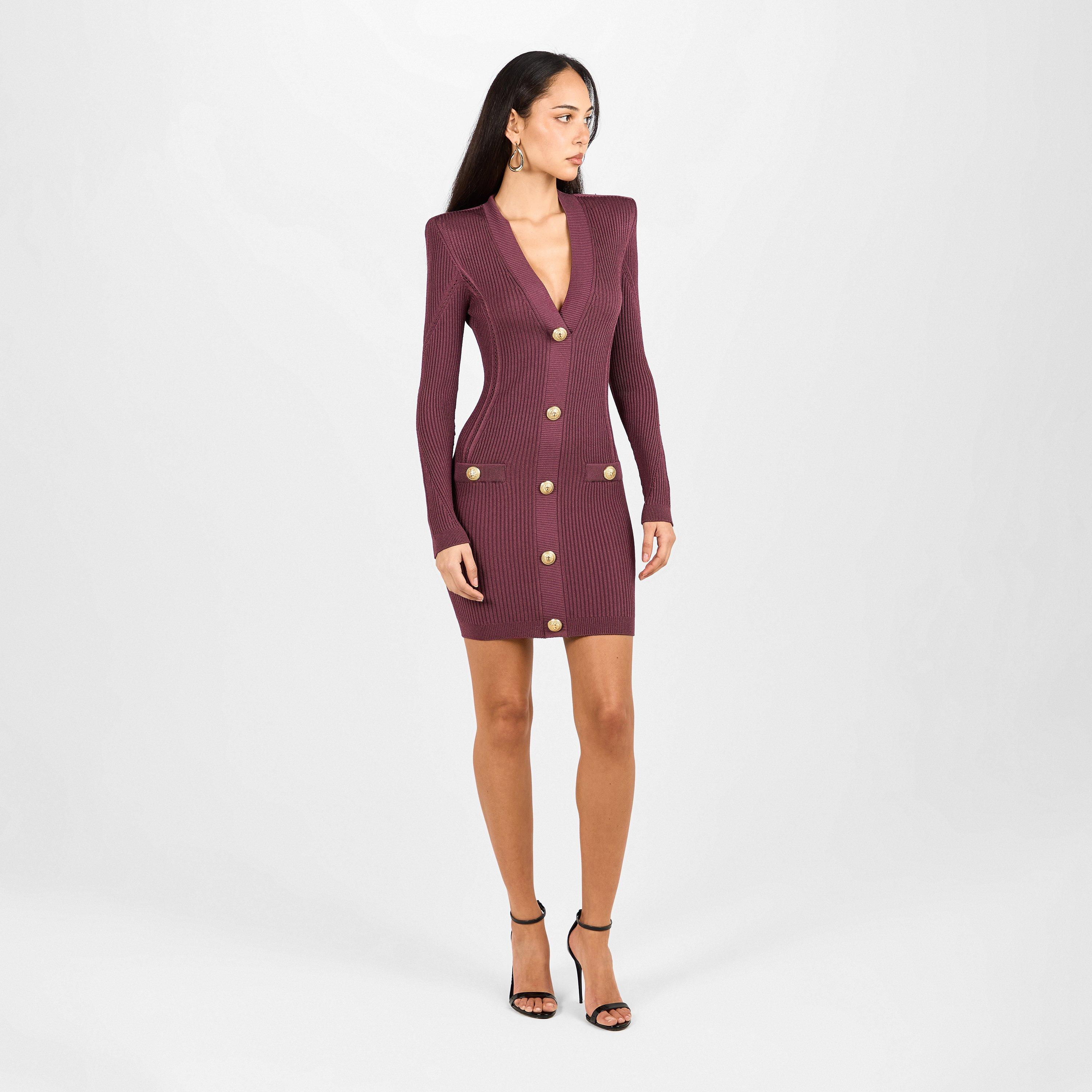 Violet - Balmain - Women's V Neck Knitted Mini Dress - 6