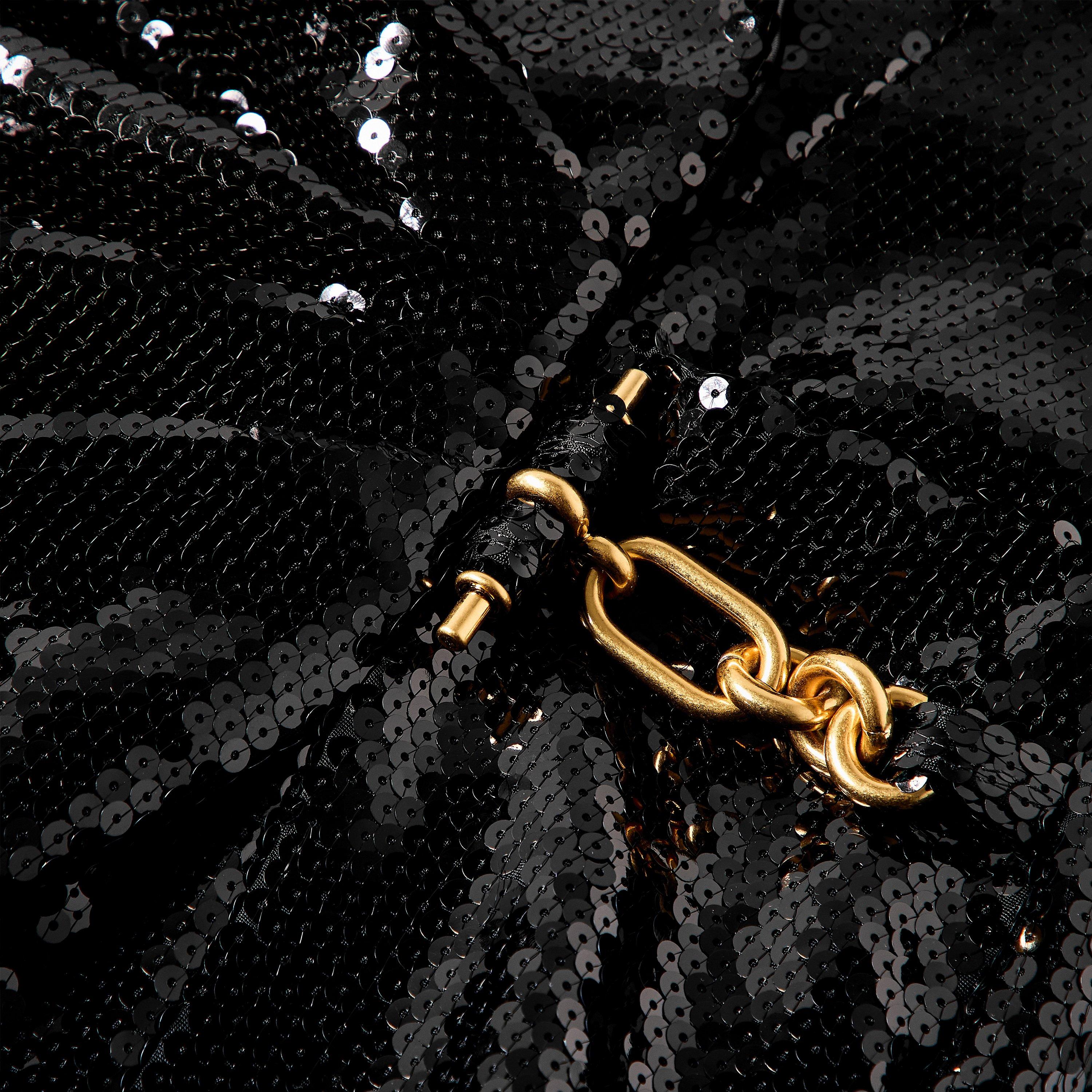 Black - Balmain - Long Draped Sequin Dress - 5