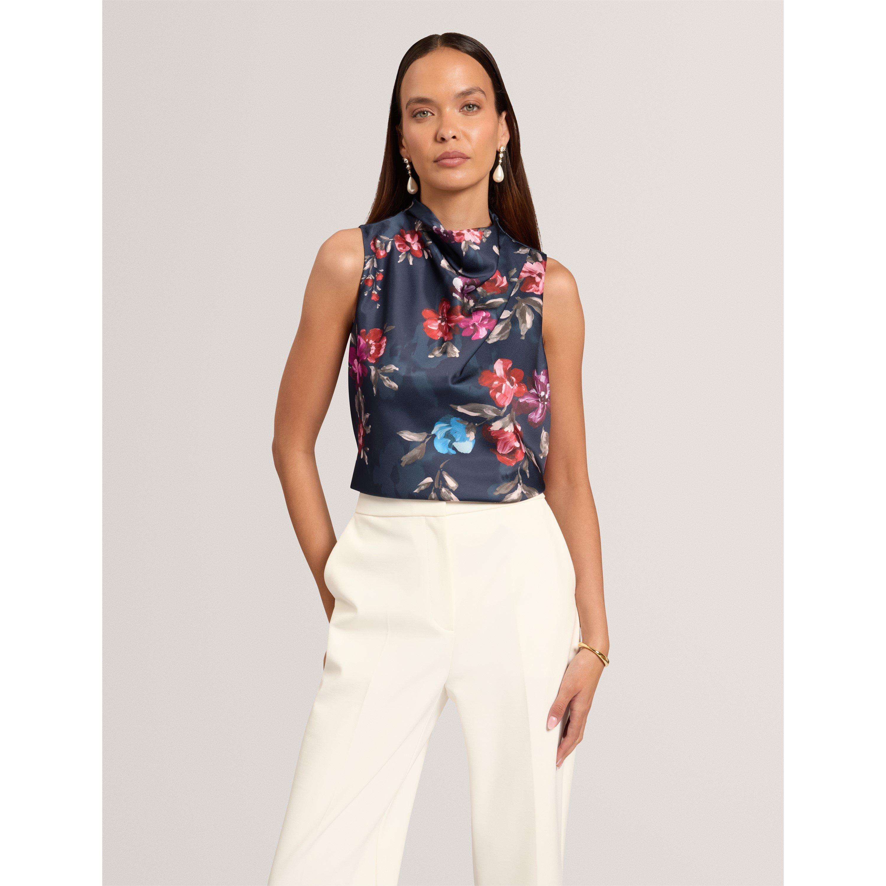 Navy - Ted Baker - Ted Floral Drape Top Ld71 - 4
