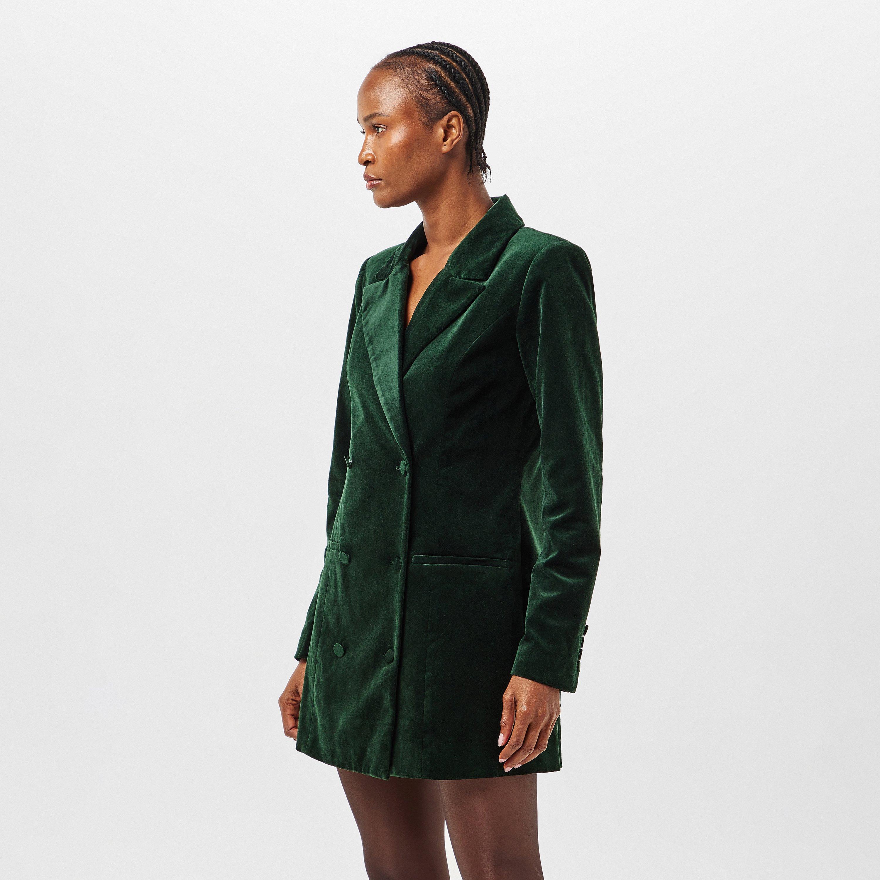 pine green003 - Good American - Women's Velvet Executive Blazer Dress - 3