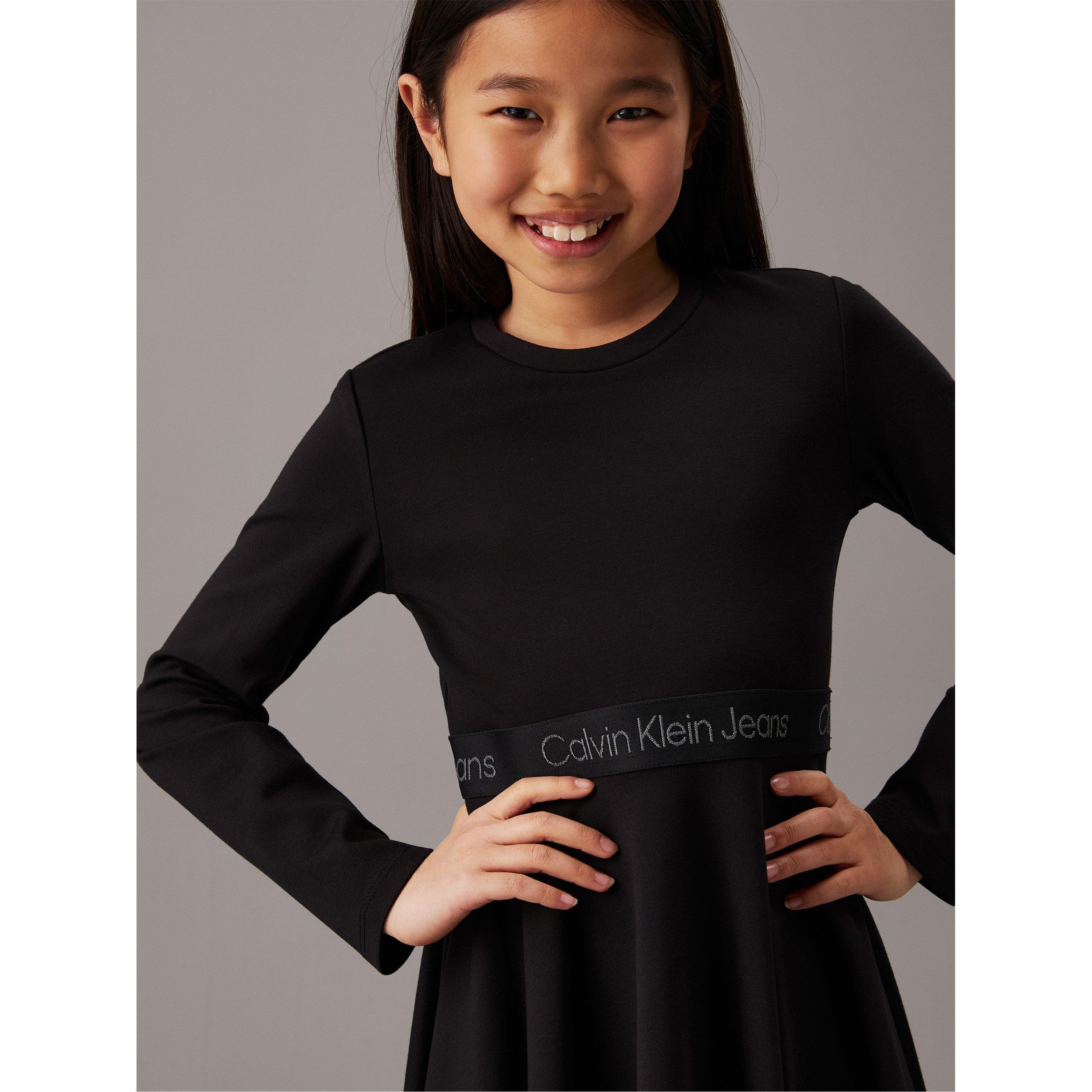 CK Black BEH - Calvin Klein Jeans - Kids' Long-Sleeve Tape Skater Dress - 4