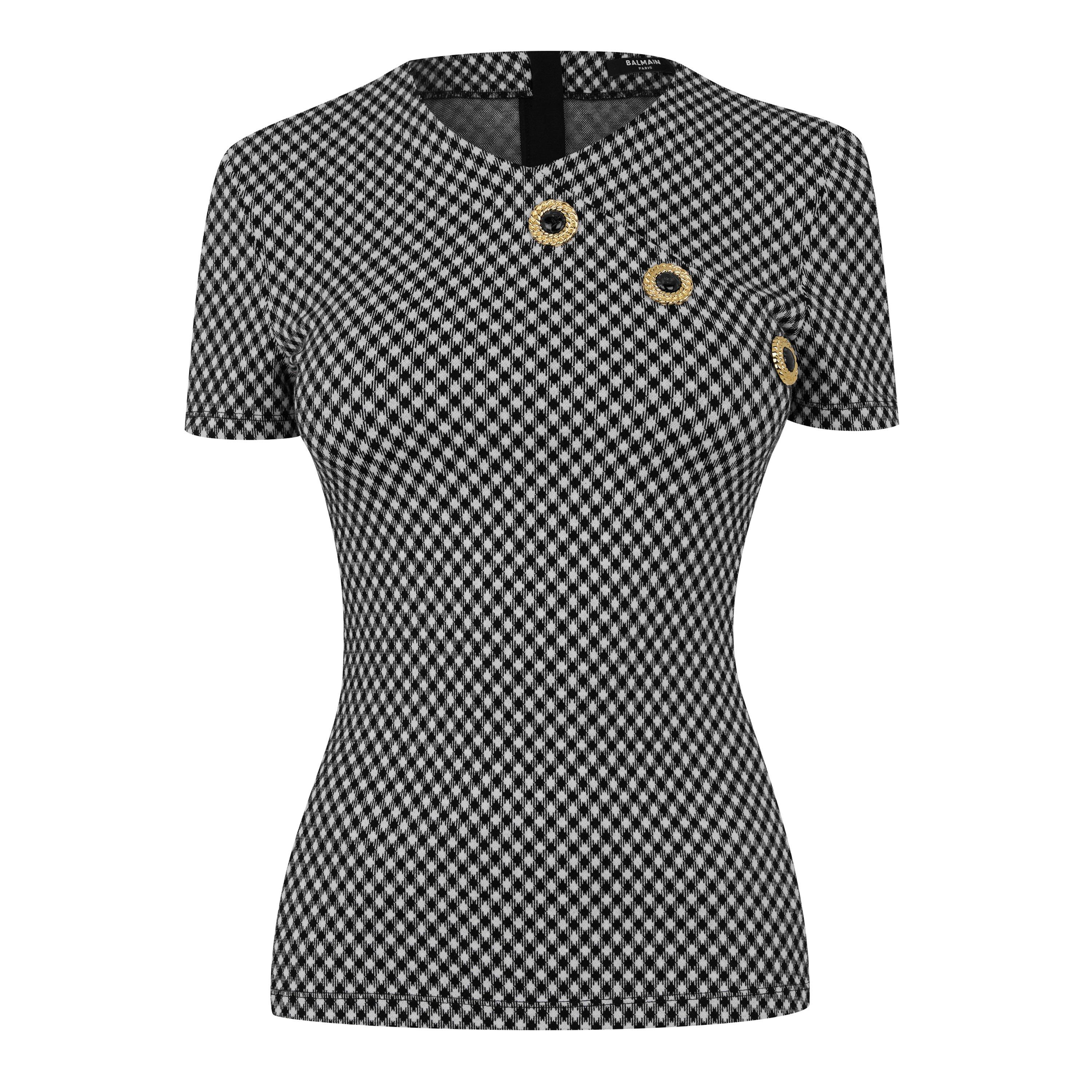 NOIR/BLANC - Balmain - Women's Button Embellished Check Wrap Top - 6