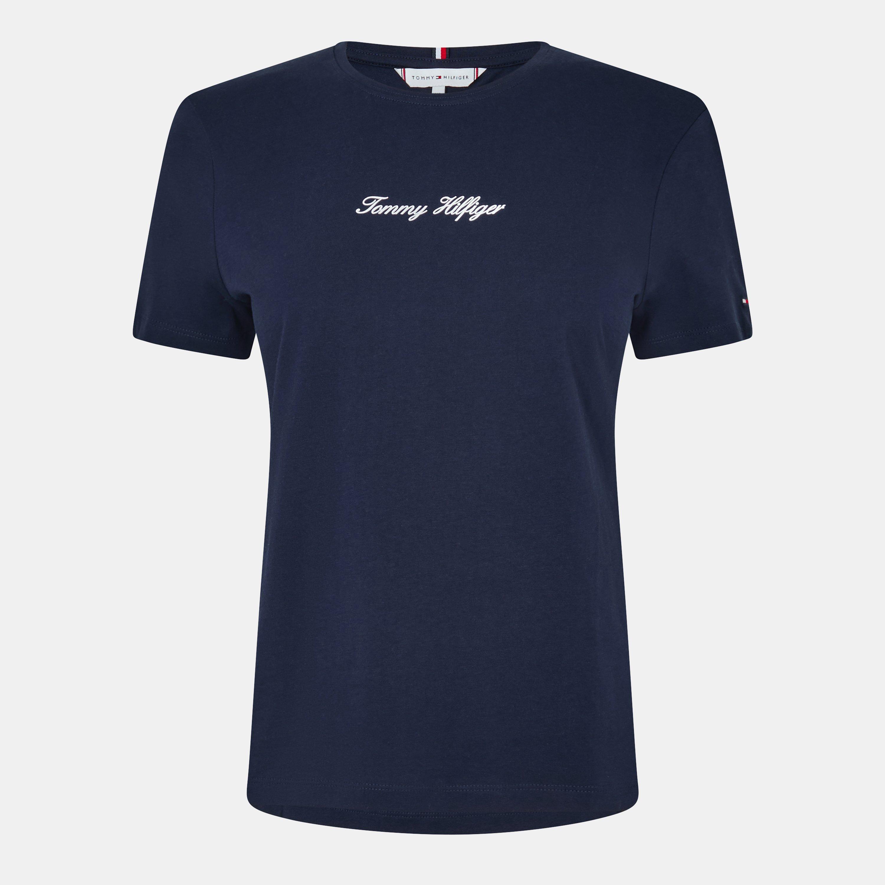 Tommy Hilfiger Women's Dark Night Navy Script Embroidered Regular Fit Crew Neck T-Shirt - 8 (Xs) - Image 4
