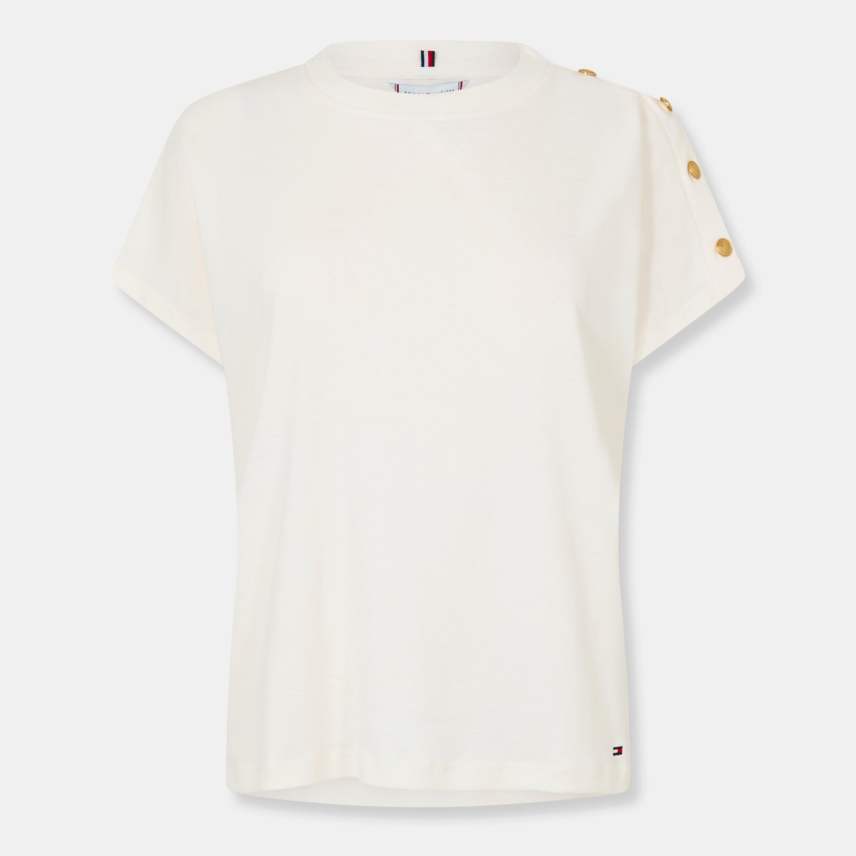 Ivory Silk - Tommy Hilfiger - Women's Gold Button Short-Sleeve Regular Fit T-Shirt - 1