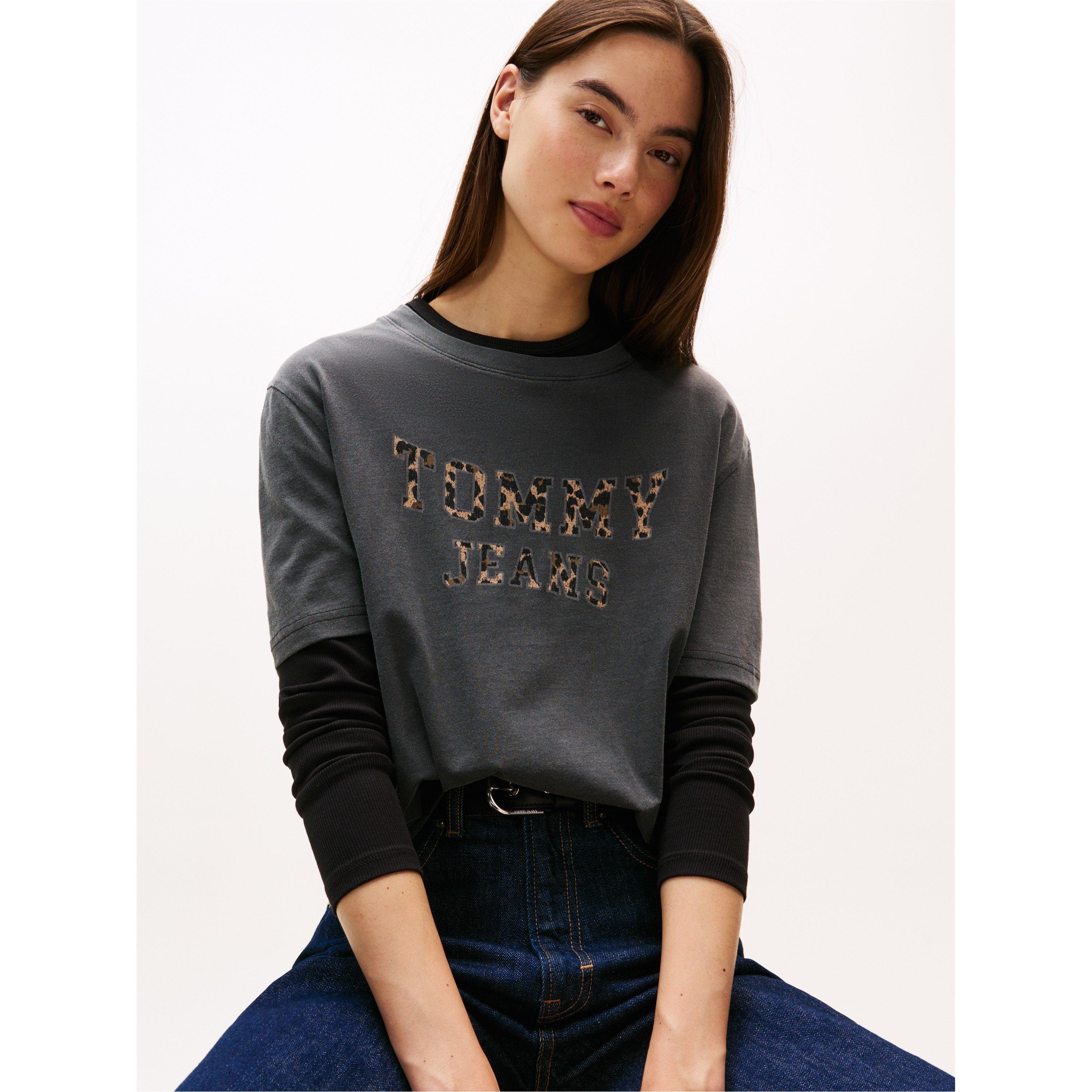 Black - Tommy Jeans - Women's TJ Leopard Varsity Regular Fit T-Shirt - 5