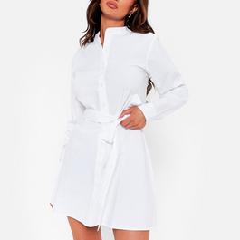 I Saw It First ISAWITFIRST Grandad Collar Belted Shirt Dress