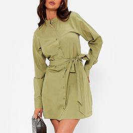 I Saw It First ISAWITFIRST Grandad Collar Belted Shirt Dress