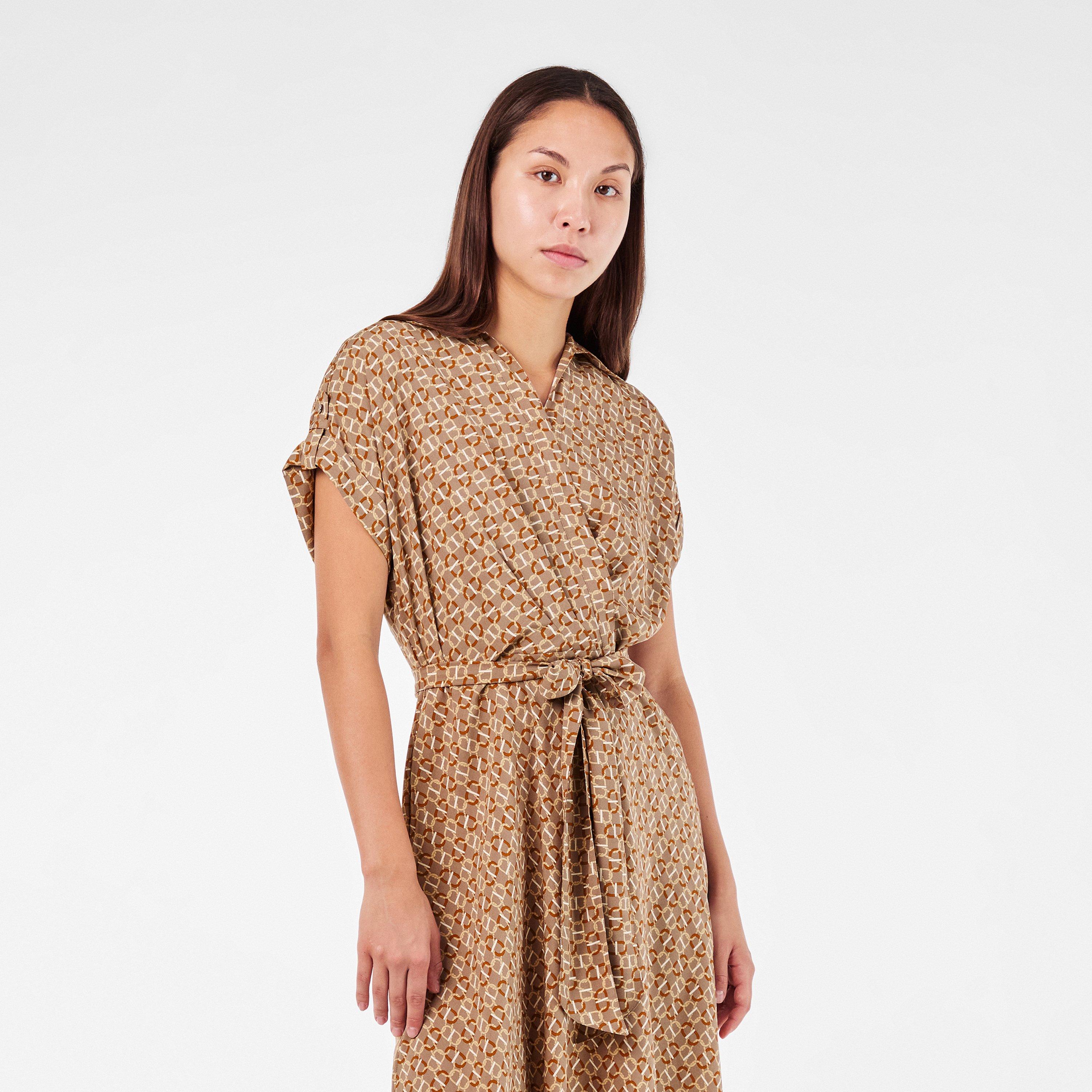 Taupe Multi - Lauren by Ralph Lauren - Women's Real Leather Fratillio Wrap Dress - 3