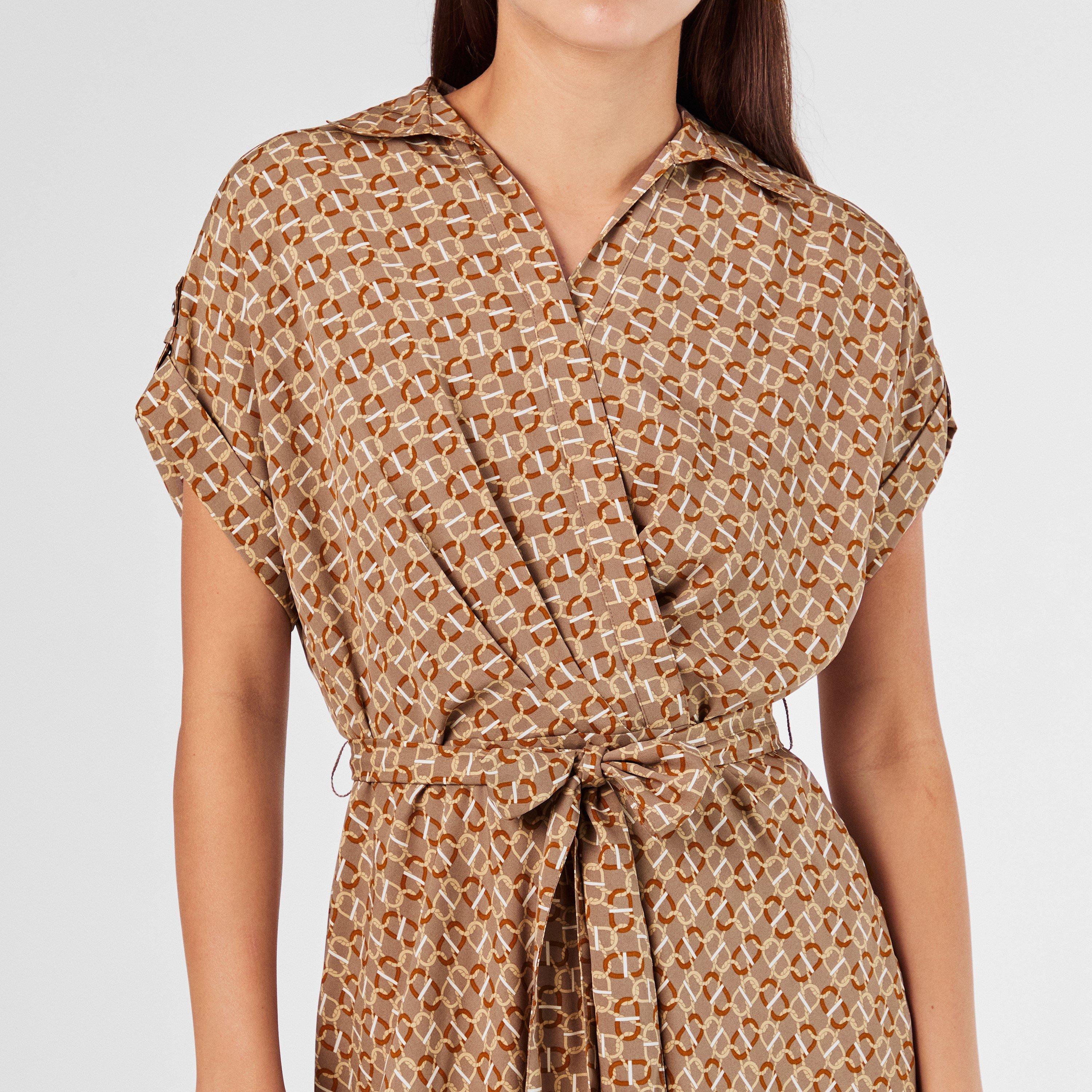 Taupe Multi - Lauren by Ralph Lauren - Women's Real Leather Fratillio Wrap Dress - 5