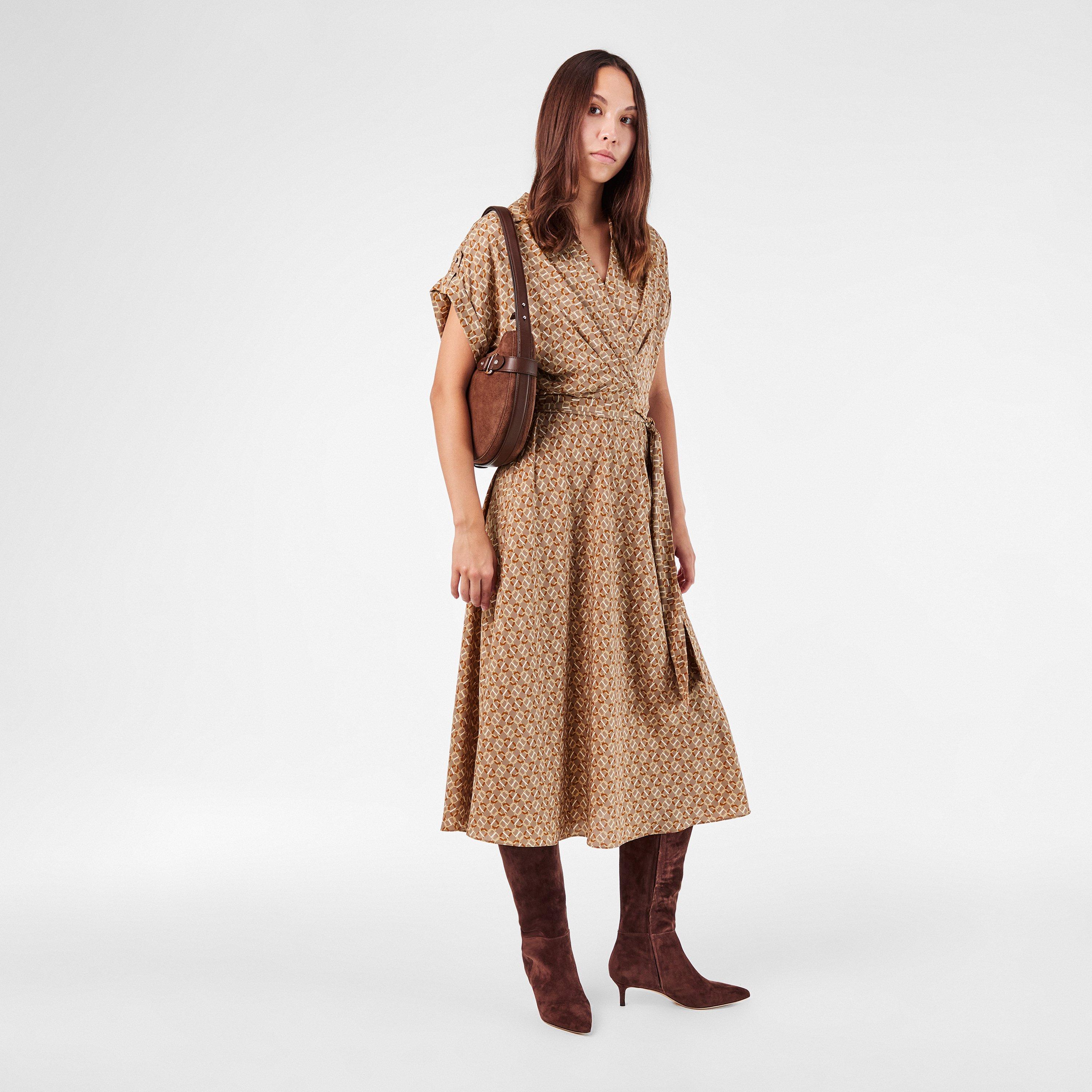 Taupe Multi - Lauren by Ralph Lauren - Women's Real Leather Fratillio Wrap Dress - 6