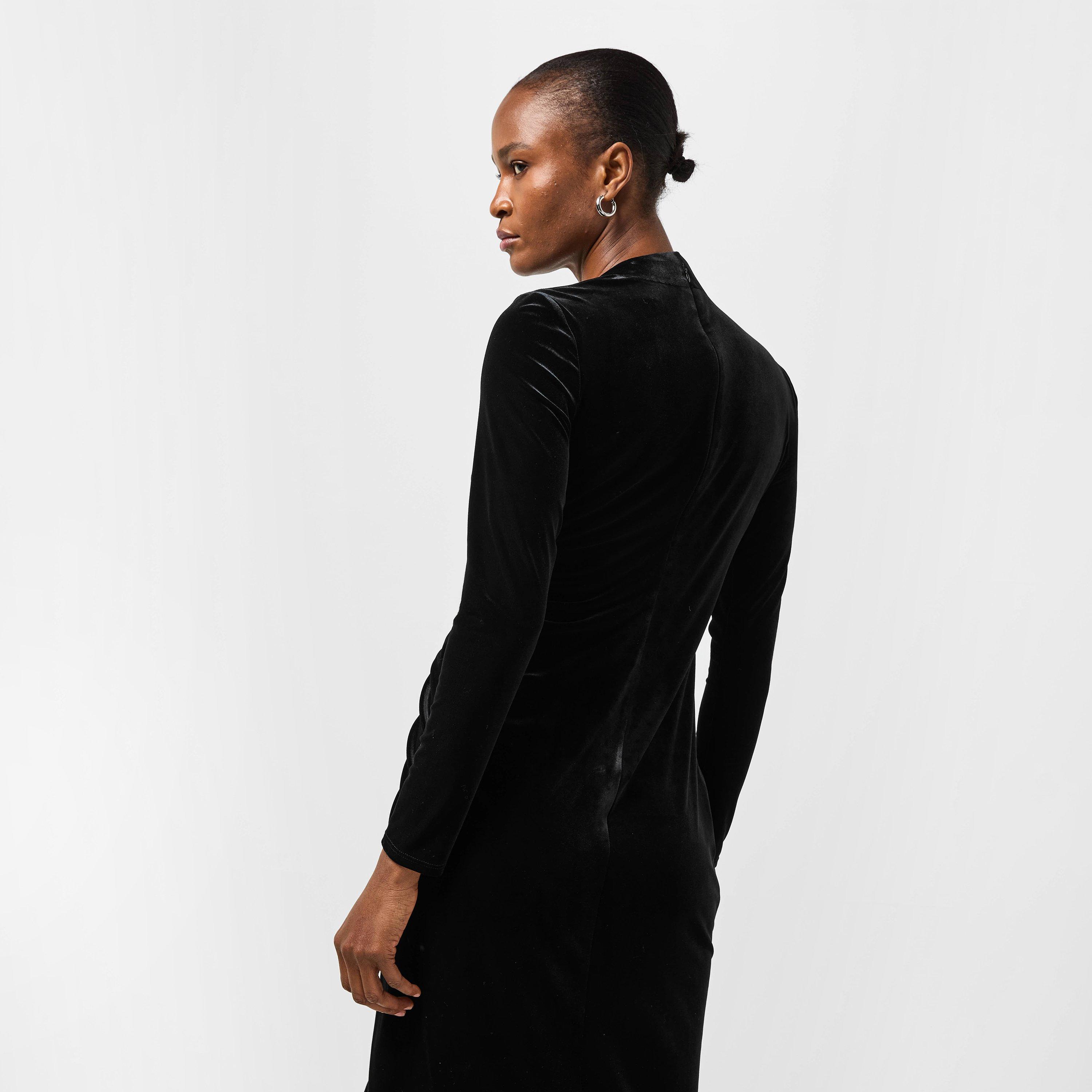 Black Velvet - Lauren by Ralph Lauren - Women's Real Leather Felrad A Line Dress - 4