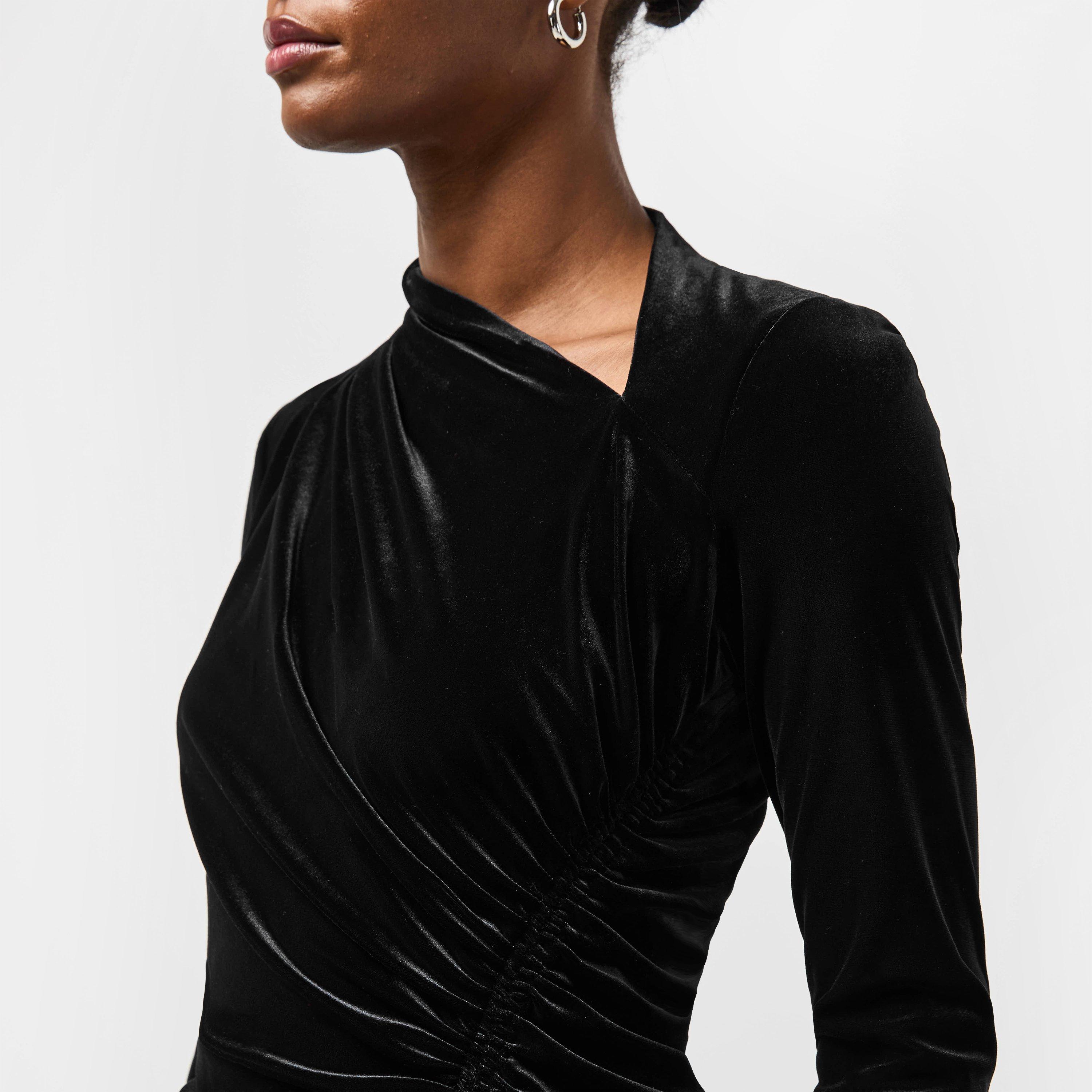 Black Velvet - Lauren by Ralph Lauren - Women's Real Leather Felrad A Line Dress - 5