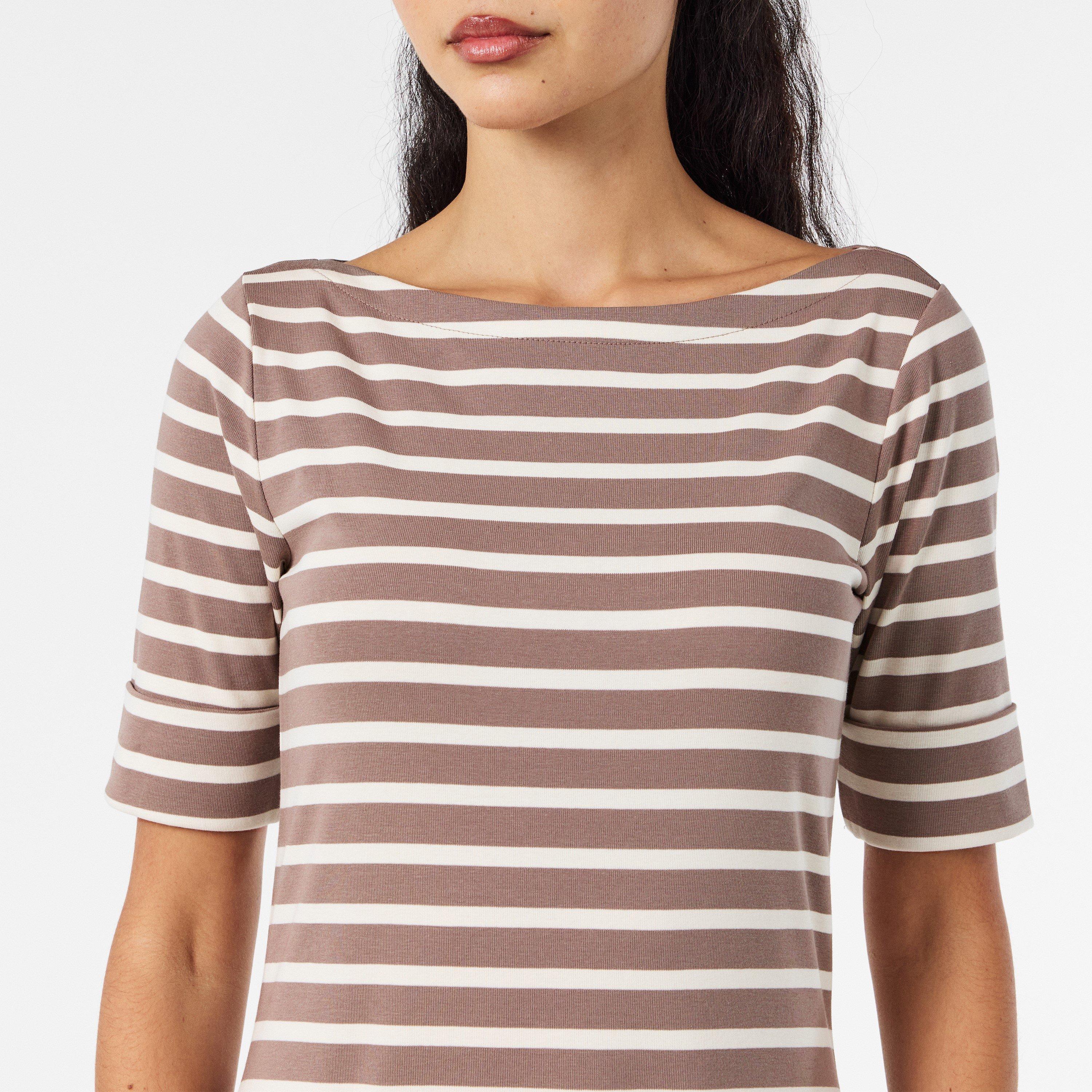 Taupe/Masc Crm - Lauren by Ralph Lauren - Women's Real Leather Munzie T-Shirt Dress - 5