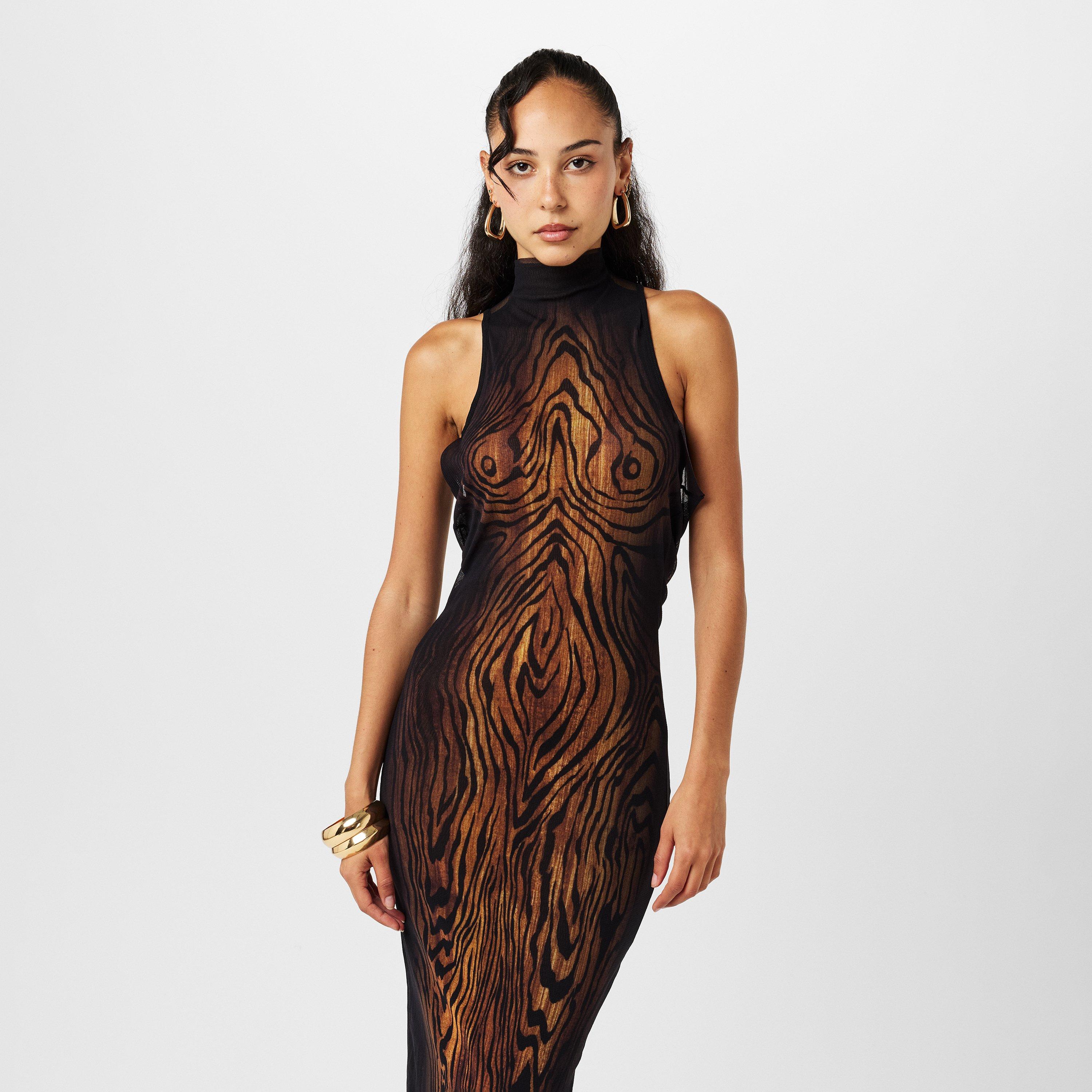 Black/Brwn - Jean Paul Gaultier - Women's Printed Maxi Dress - 3