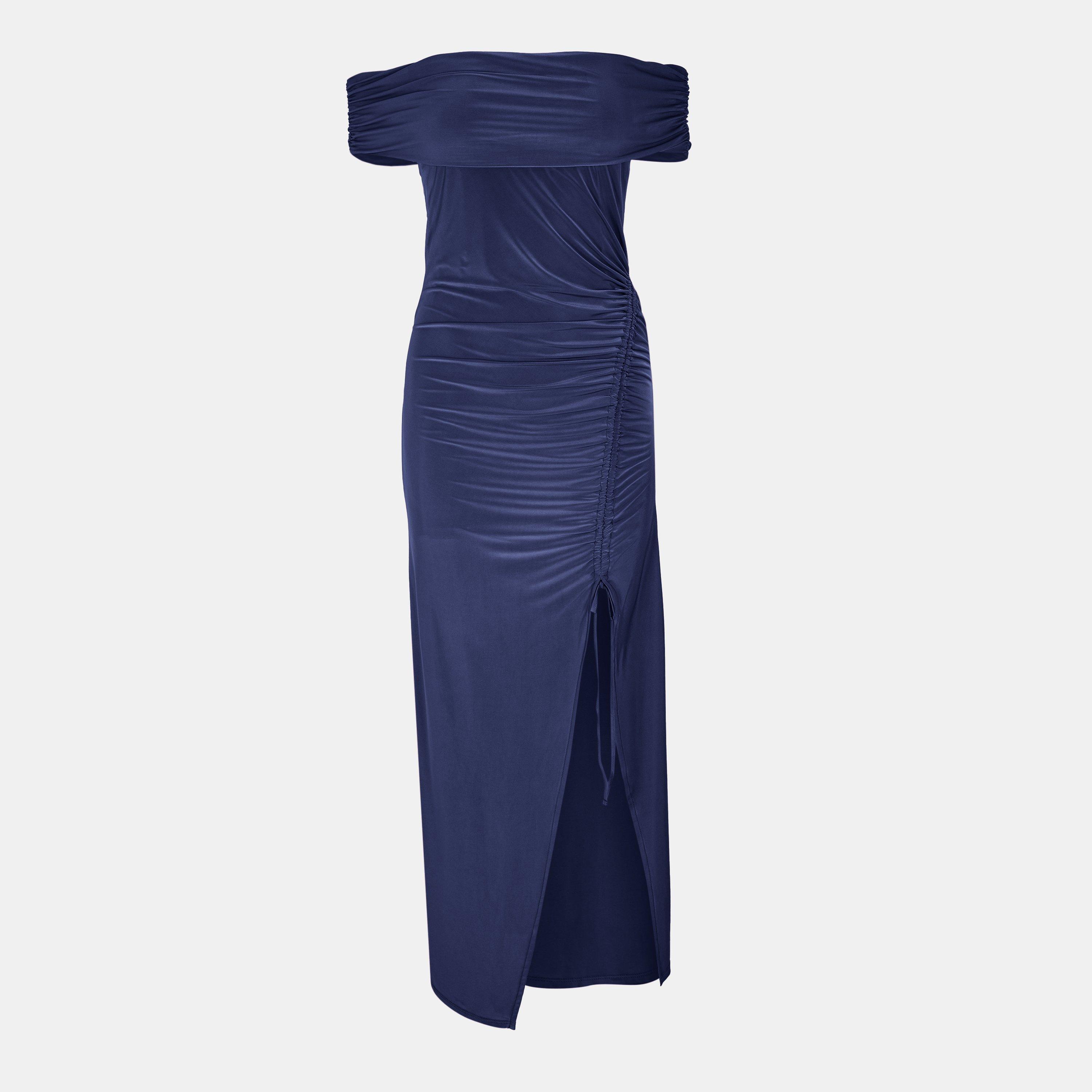 Biba Women's Bardot Maxi Slinky Dress - Navy - 14 (L)