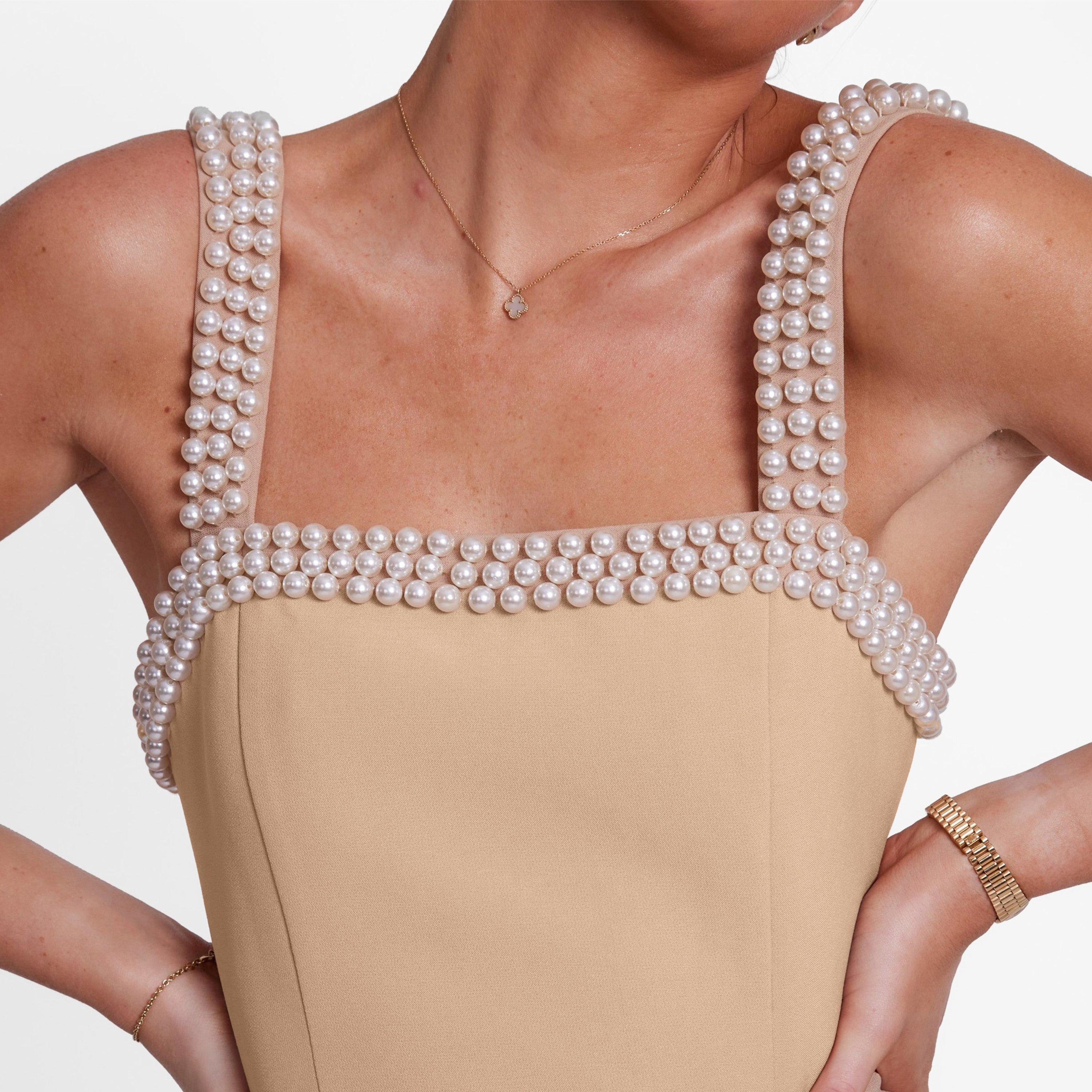 Camel - Odd Muse - The Ultimate Muse Pearl Trim Mini Dress - 4