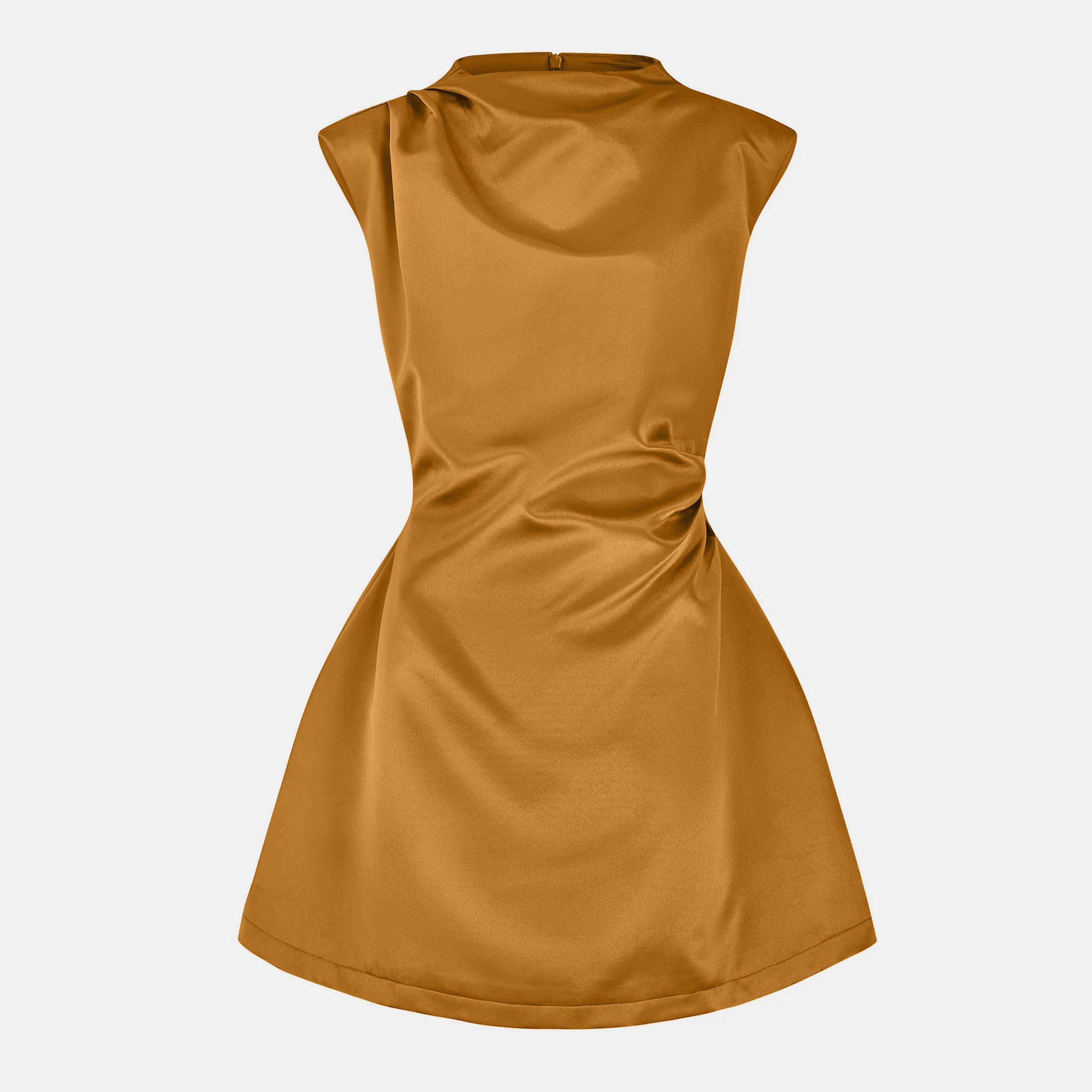 Bronze - Odd Muse - The Ultimate Muse Satin Straight Neck Mini Dress - 1