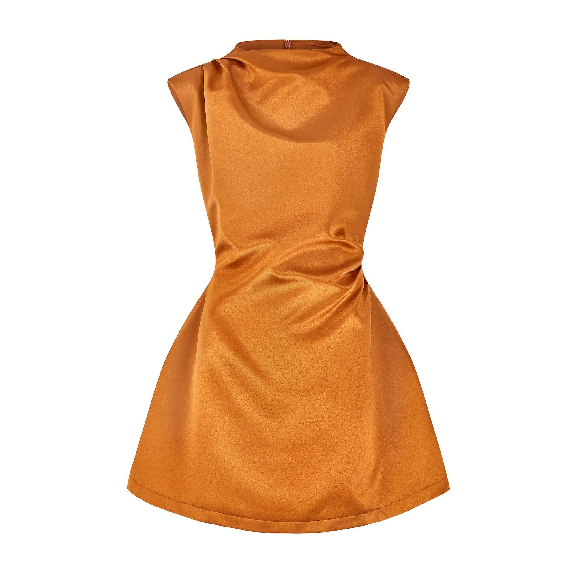 Bronze - Odd Muse - The Ultimate Muse Satin Straight Neck Mini Dress - 4