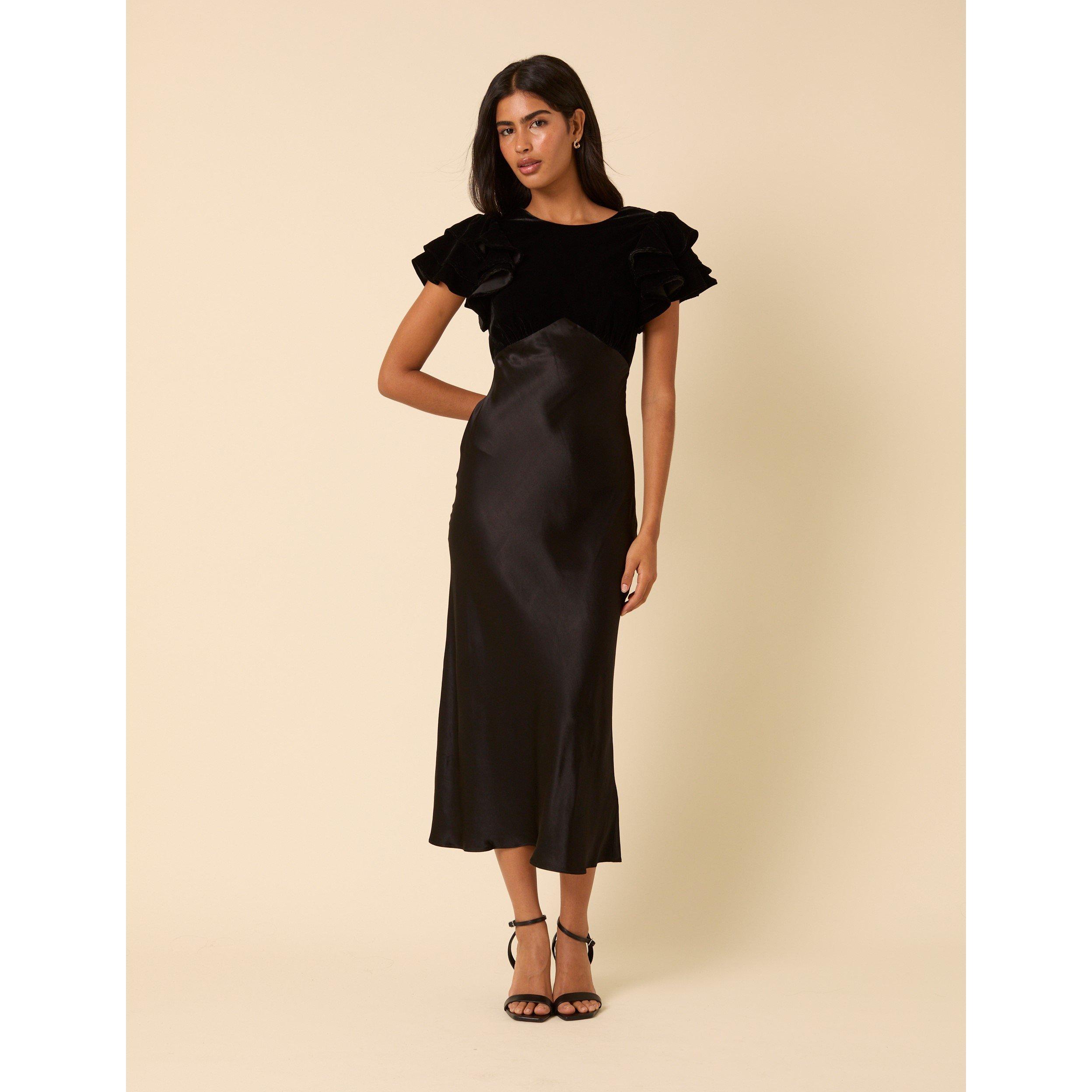 Nobodys Child Lola Velvet Mix Midi Dress - Black - Size 10 (S)