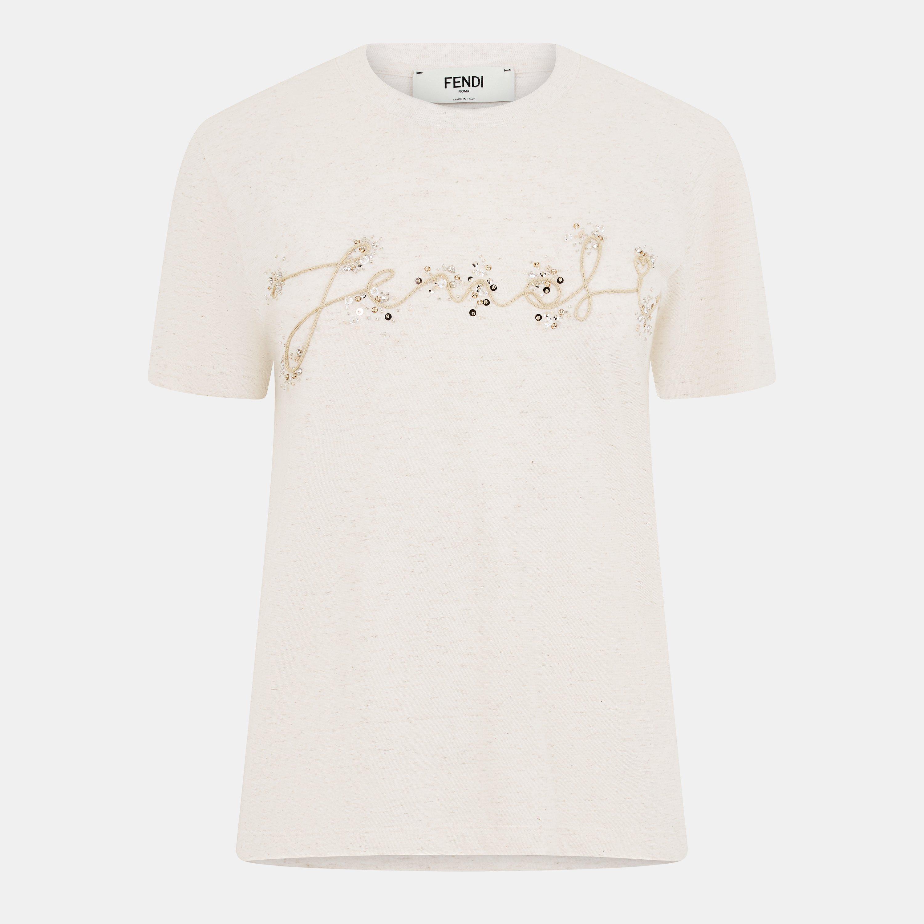 Fendi Women's Embroidered T-Shirt - Raffia - Size 44 (UK 12)
