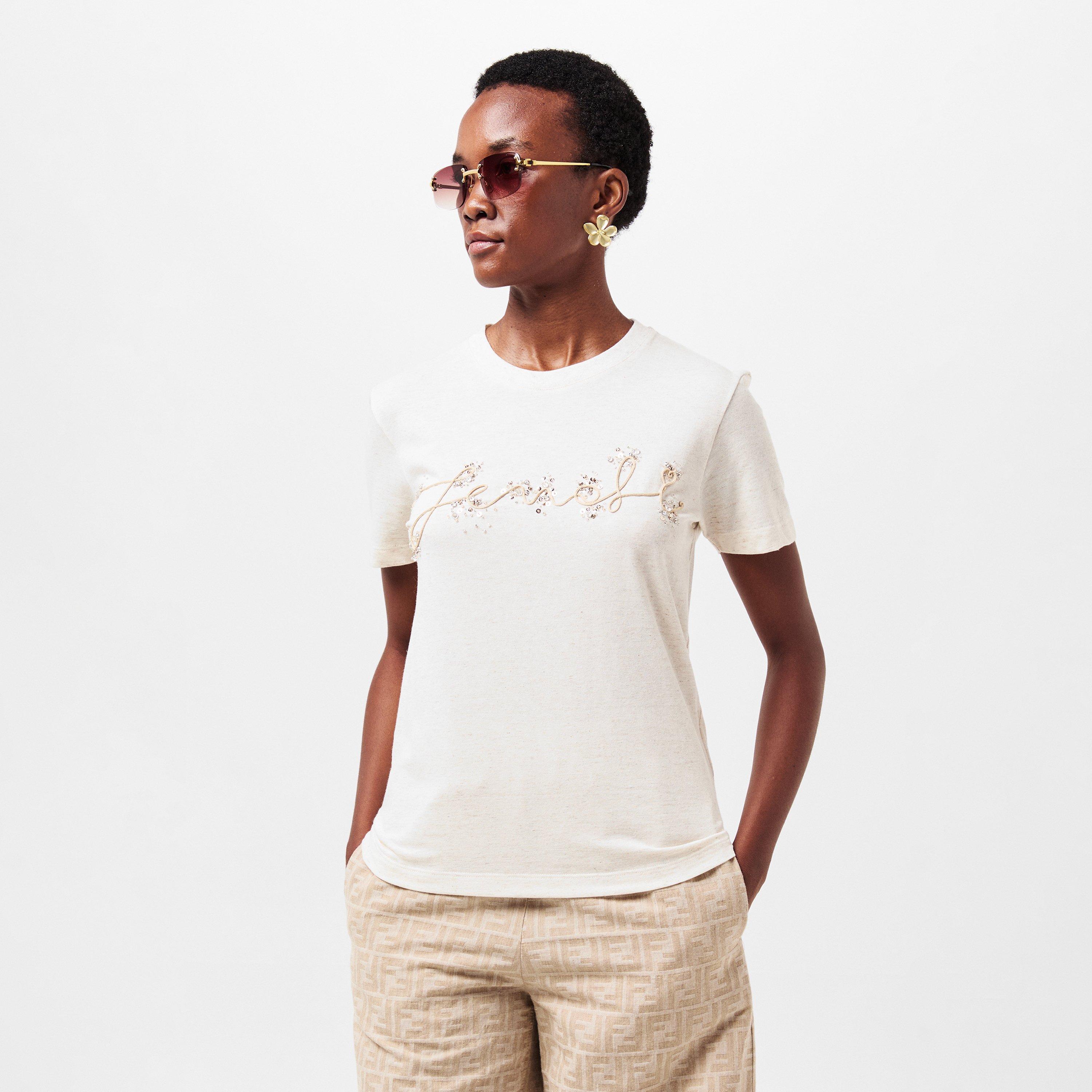 Raffia - Fendi - Women's Embroidered T-Shirt - 3