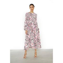 Glamorous Multi Abstract Long Sleeve Midi Dress