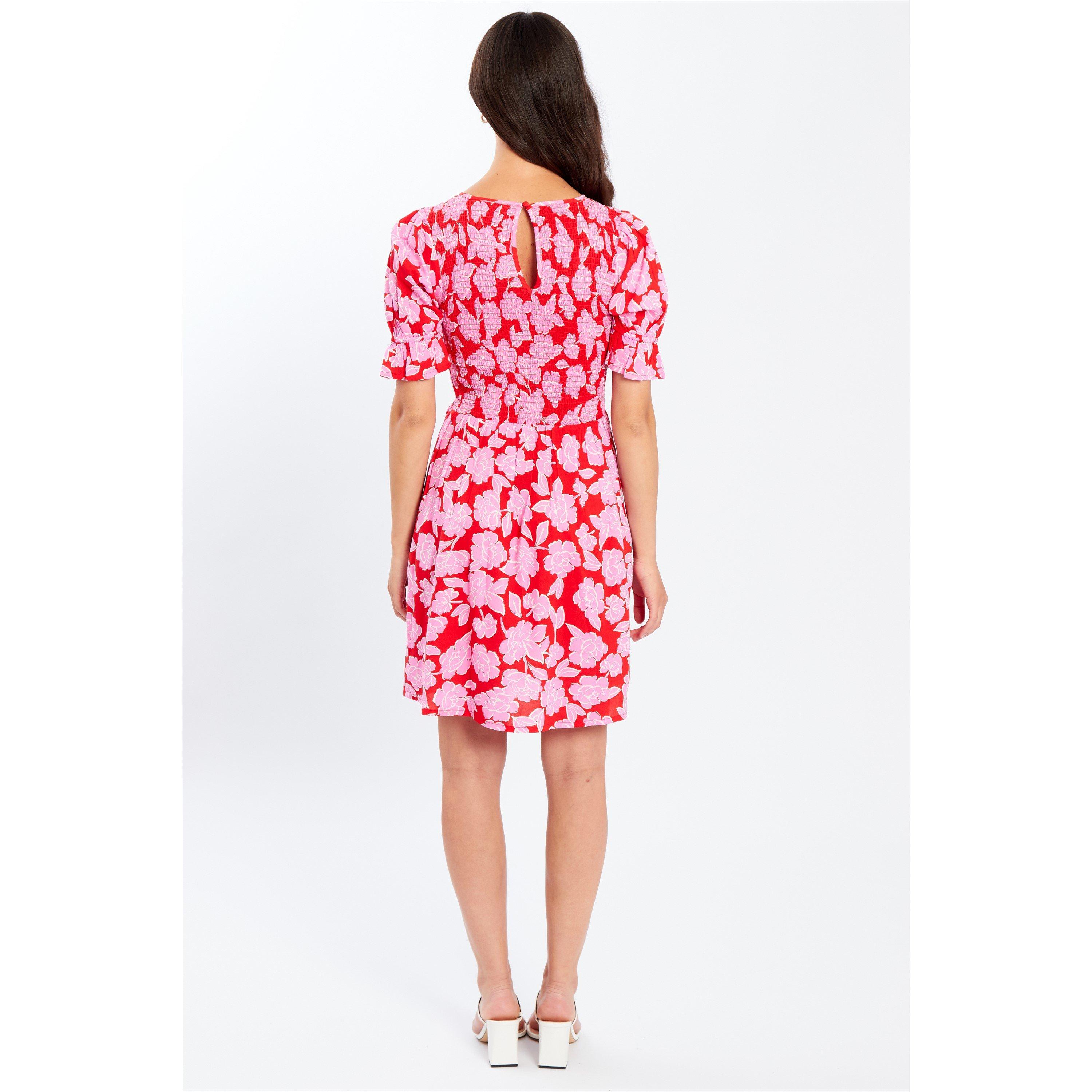 Roter Blumendruck - Be You - Women's Shirred Tea Mini Dress - 2