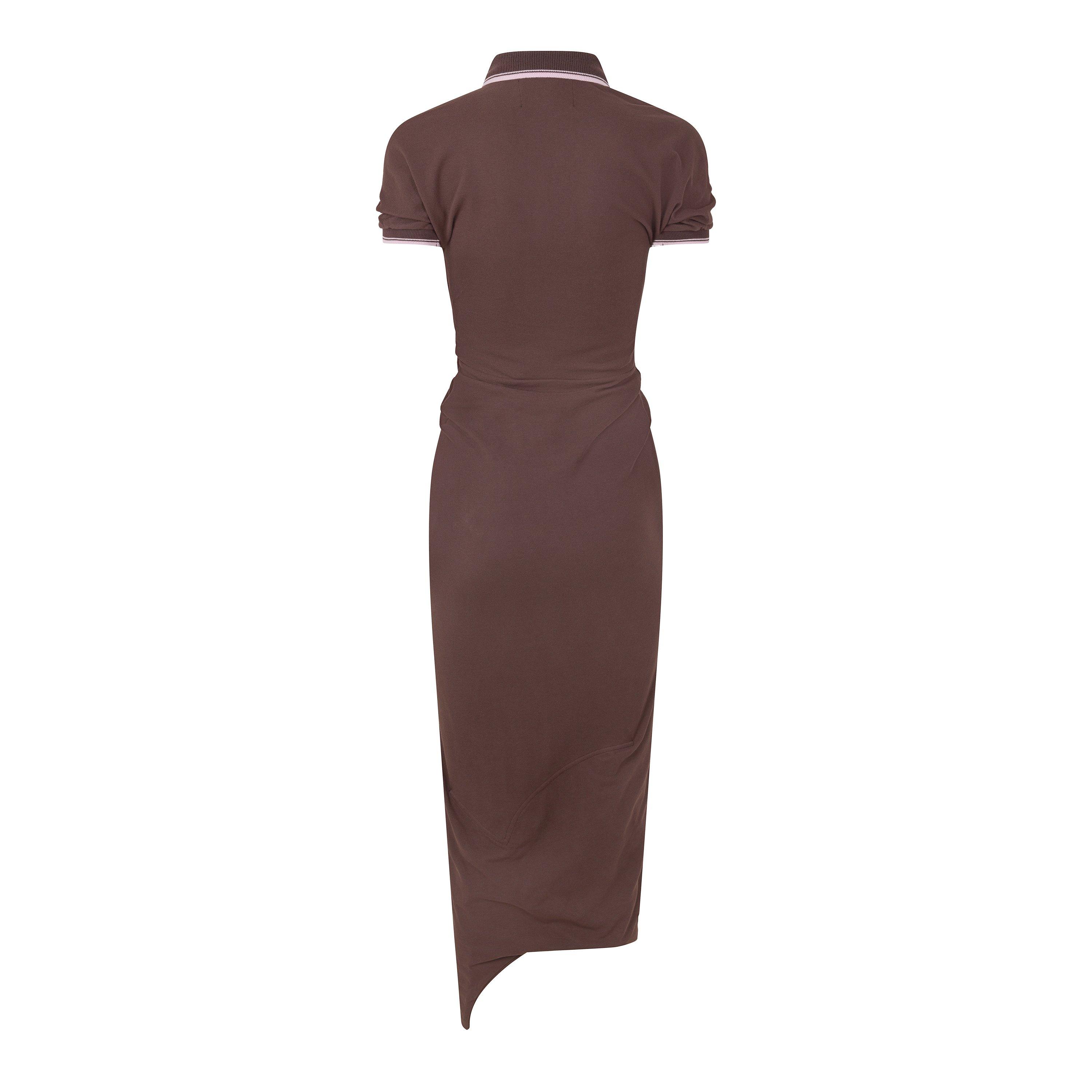 Brown - Vivienne Westwood - Women's Pulling Cotton Tartan Short-Sleeve Polo-Neck Maxi Dress - 2