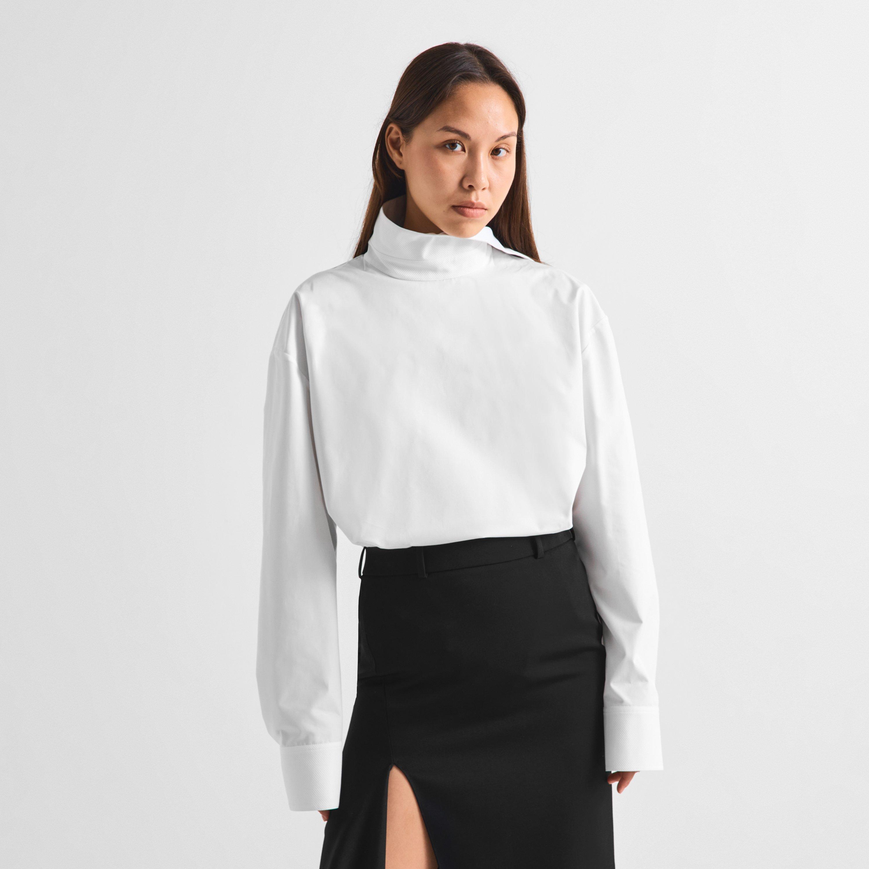 White - GIVENCHY - Women's Plain Cotton Long-Sleeve Oversized-Fit Shirt - 3