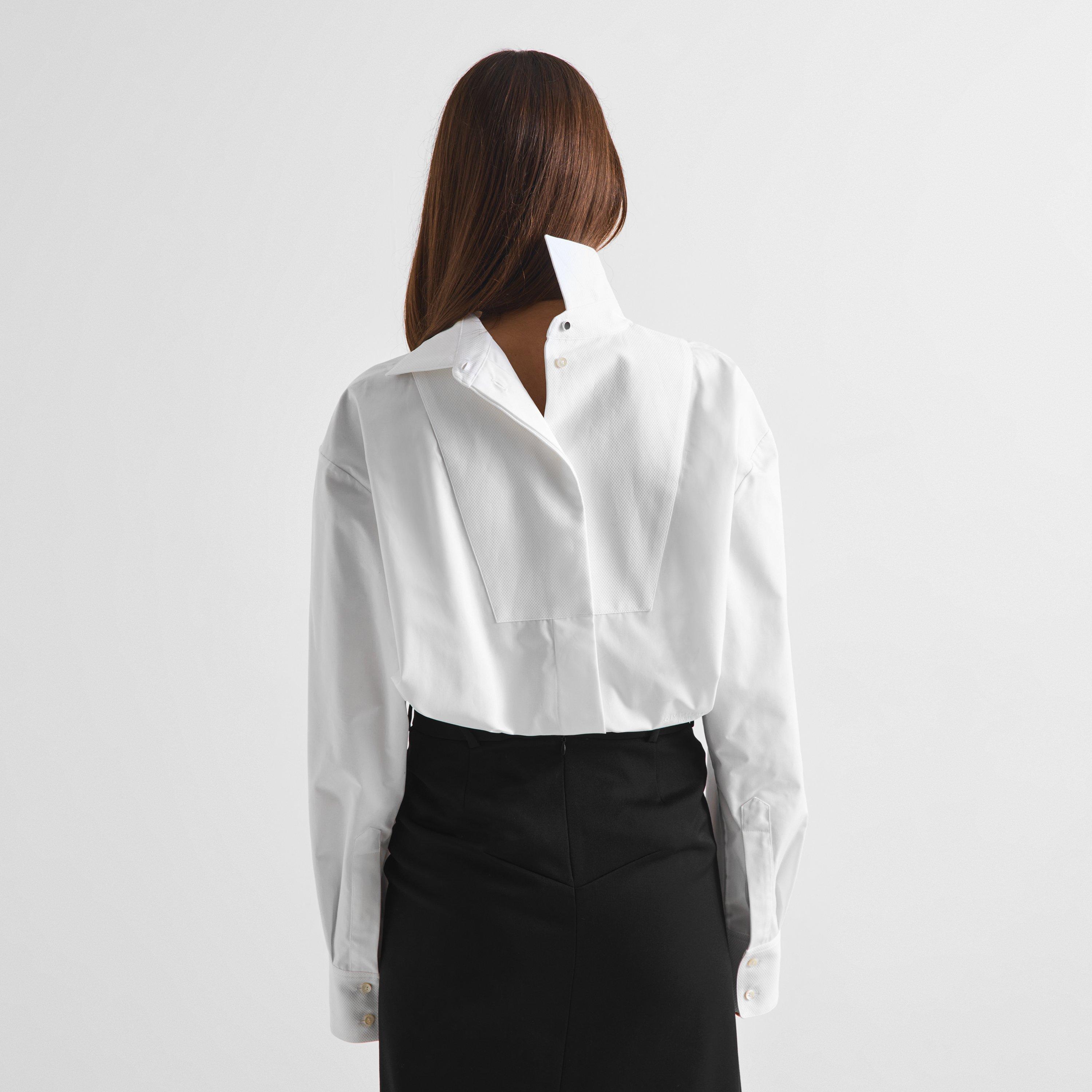 White - GIVENCHY - Women's Plain Cotton Long-Sleeve Oversized-Fit Shirt - 4