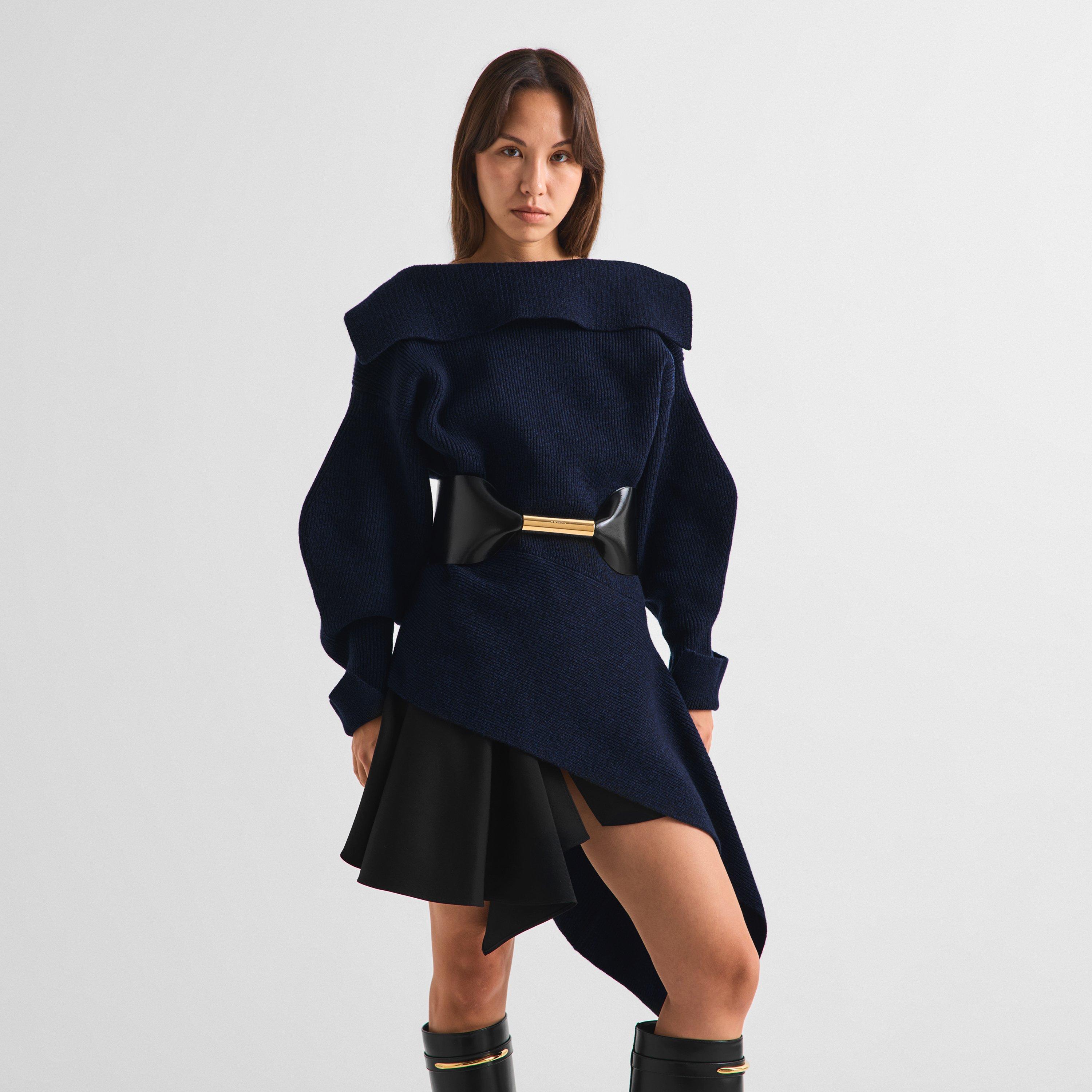 Cobalt Blue - GIVENCHY - Women's Slashed Wool Long-Sleeve Mini Dress - 3
