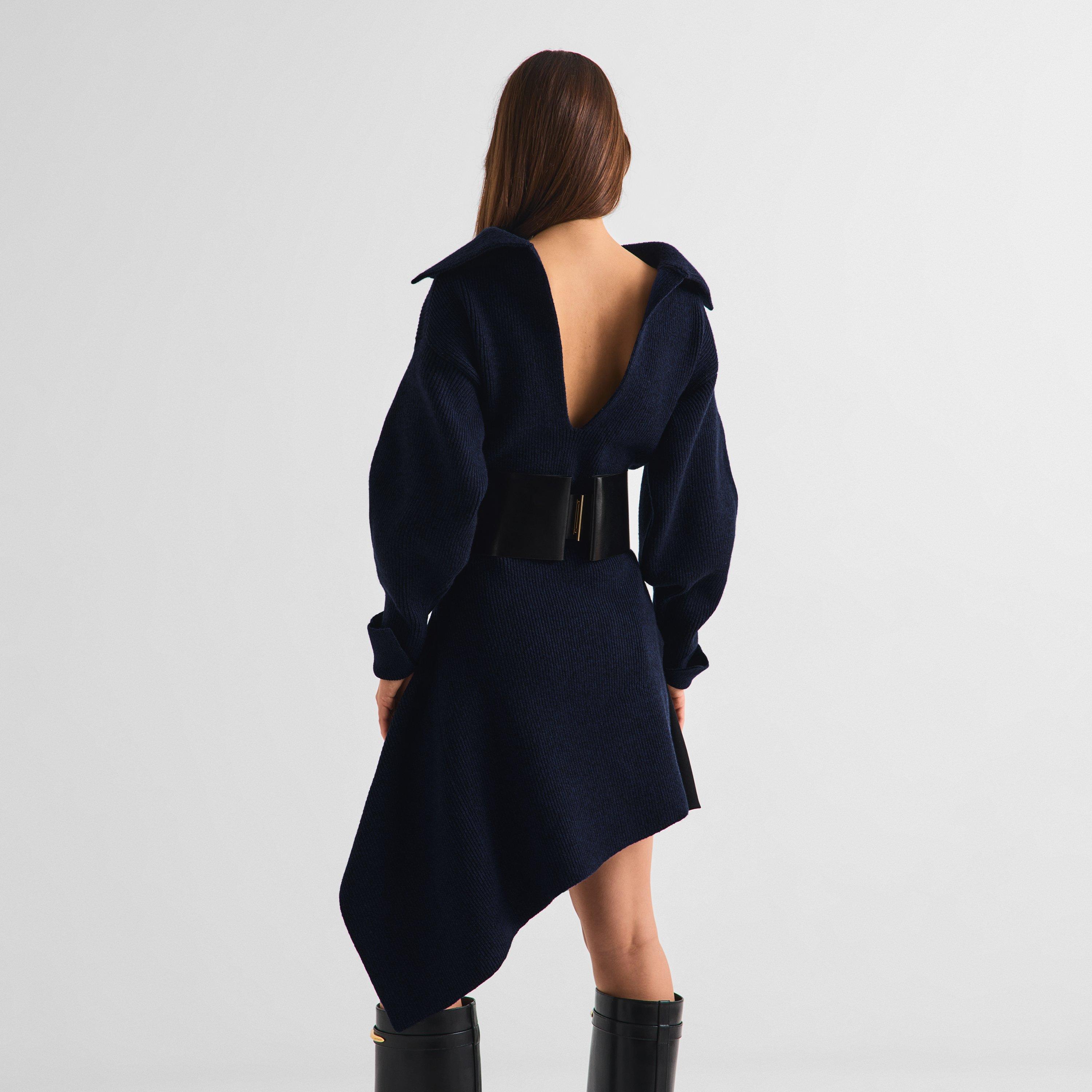 Cobalt Blue - GIVENCHY - Women's Slashed Wool Long-Sleeve Mini Dress - 4