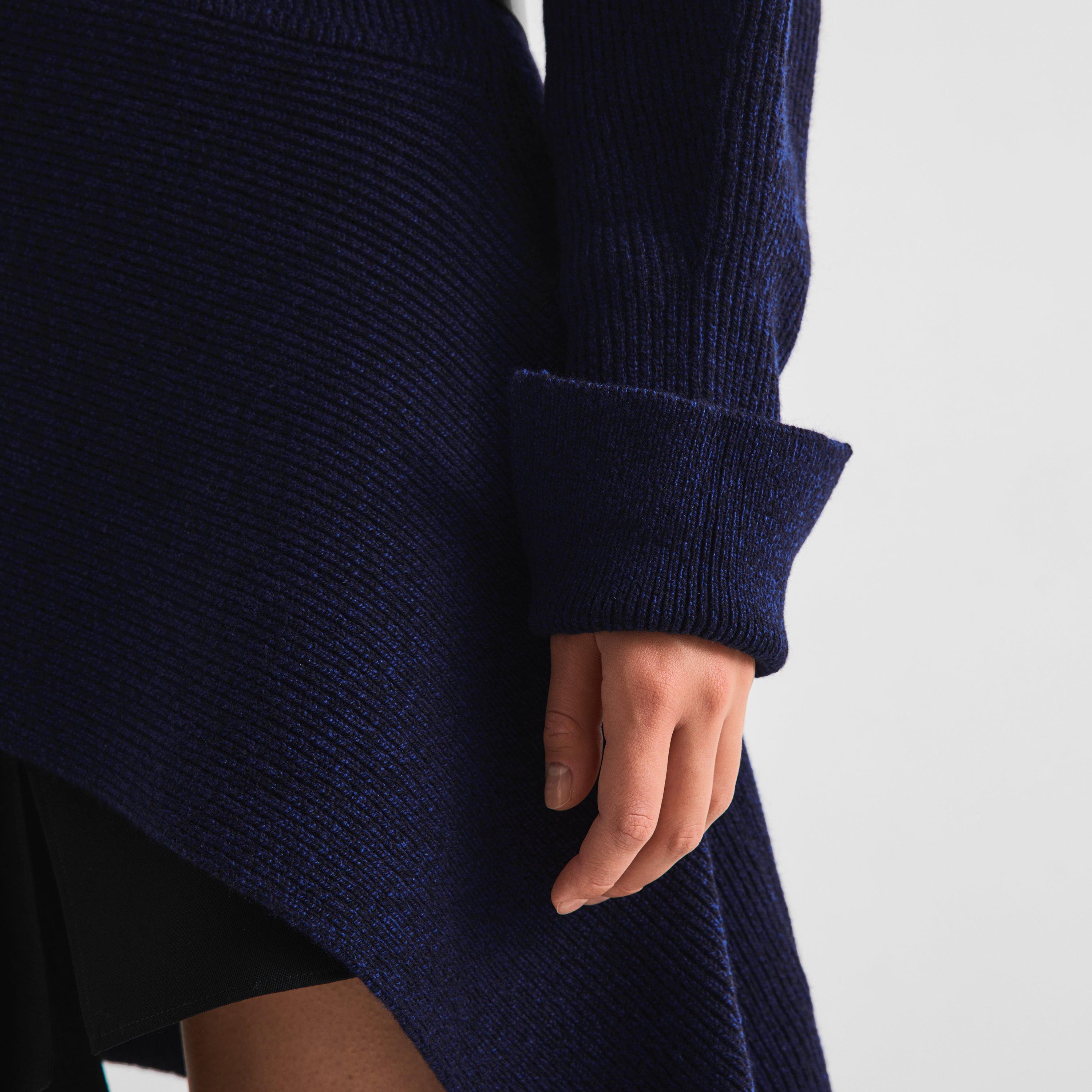 Cobalt Blue - GIVENCHY - Women's Slashed Wool Long-Sleeve Mini Dress - 5