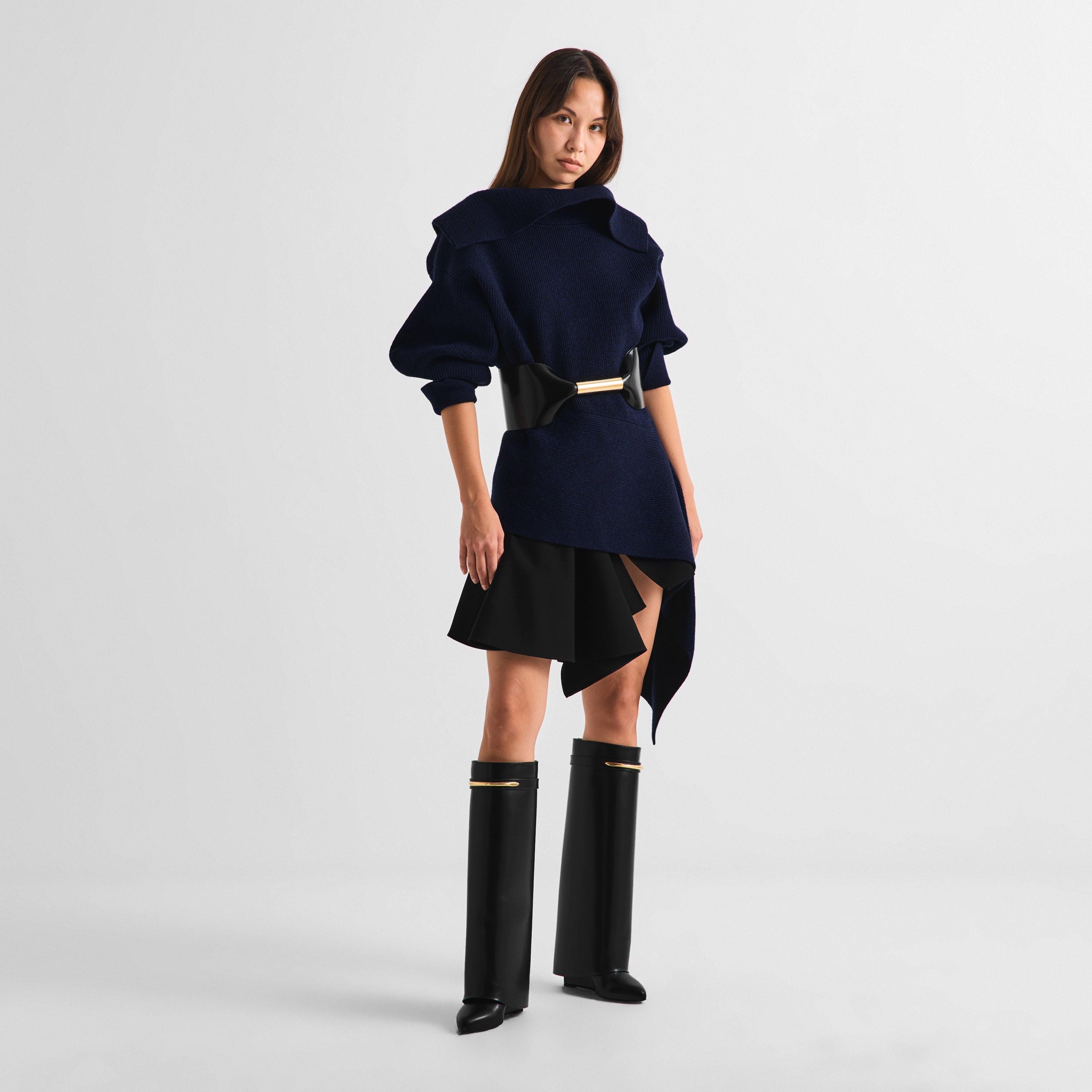 Cobalt Blue - GIVENCHY - Women's Slashed Wool Long-Sleeve Mini Dress - 6