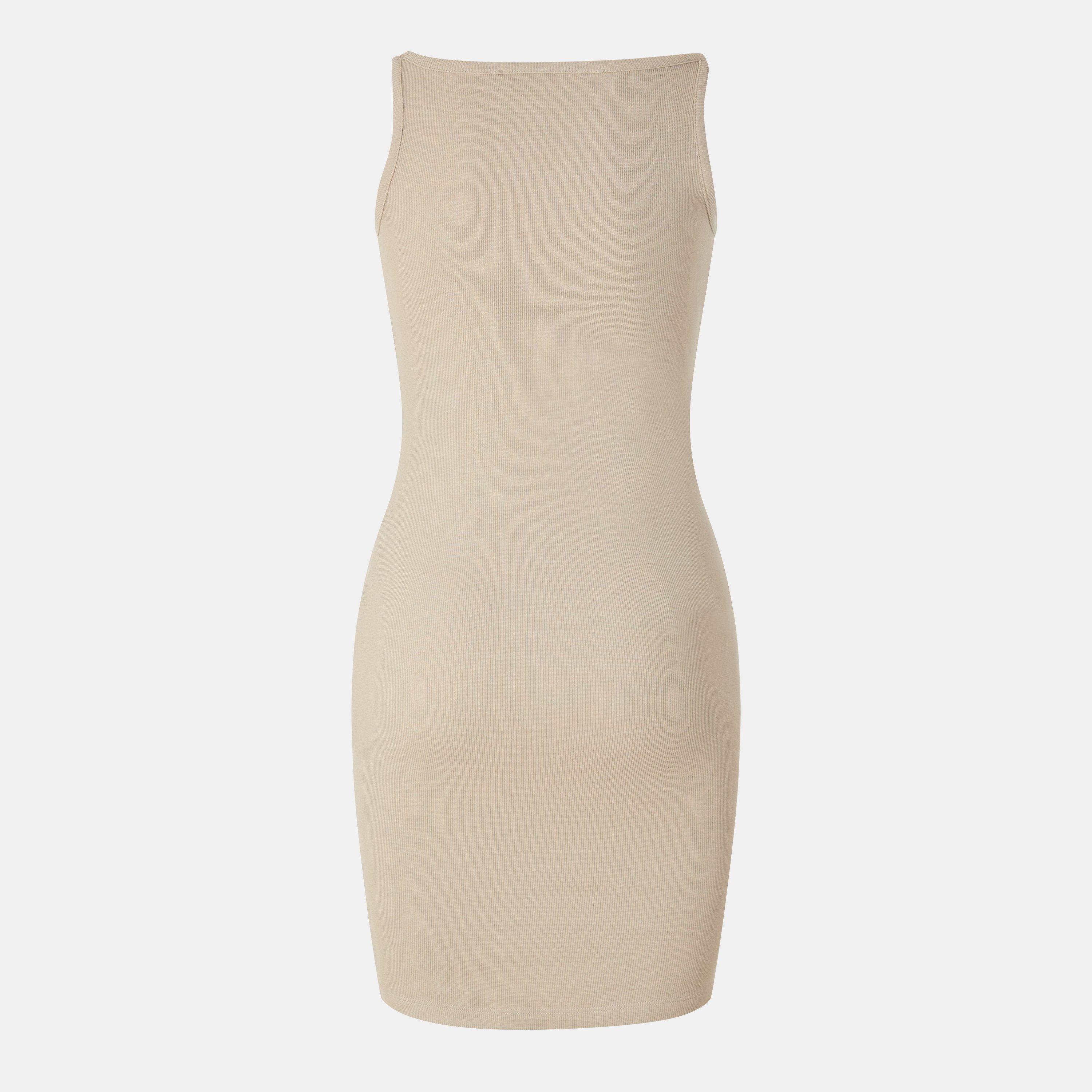Green - Off White - Women's Rib Dress, Basic Design - 2