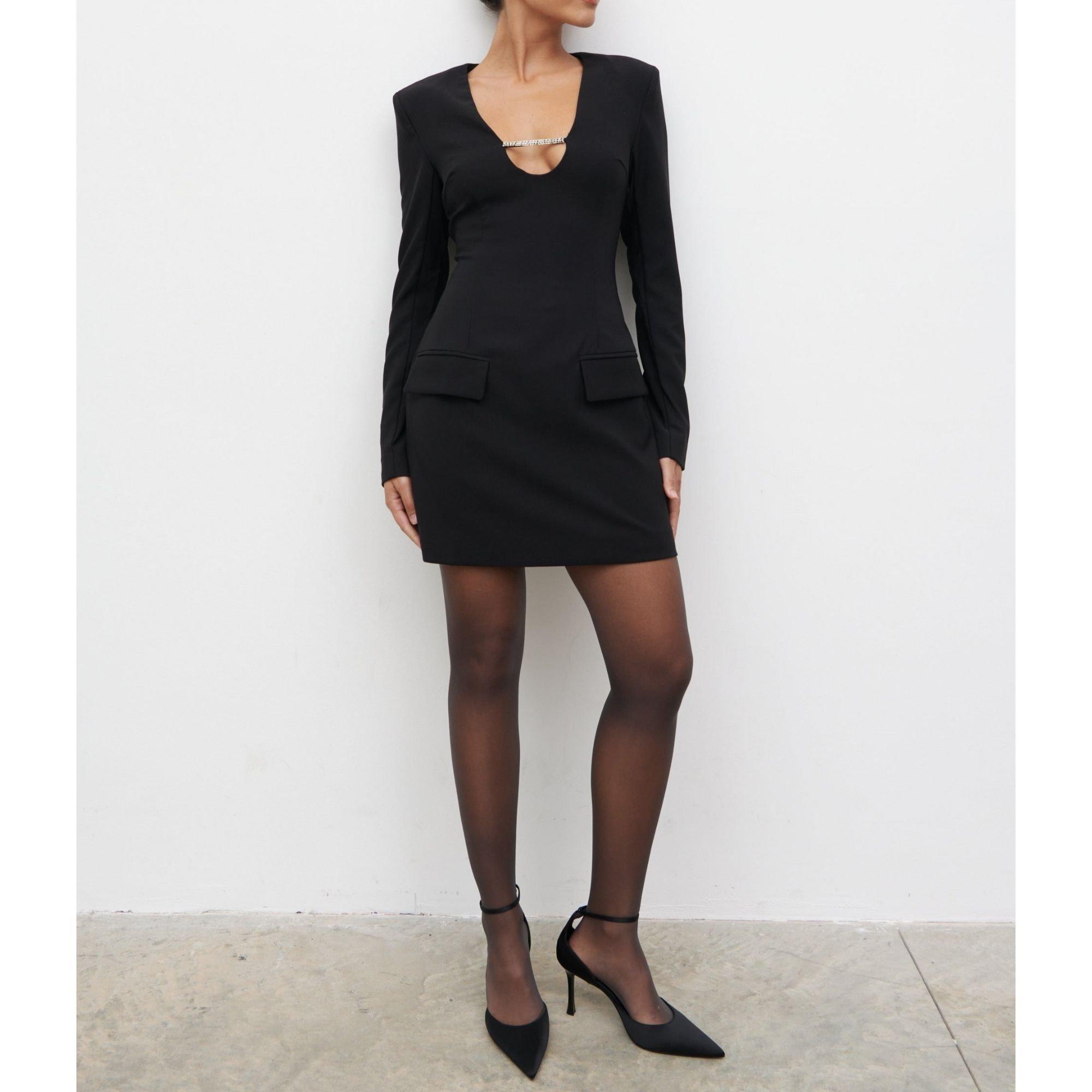Black - Pretty Lavish - Women's Lou Long Sleeve Embellished Trim Mini Dress - 1