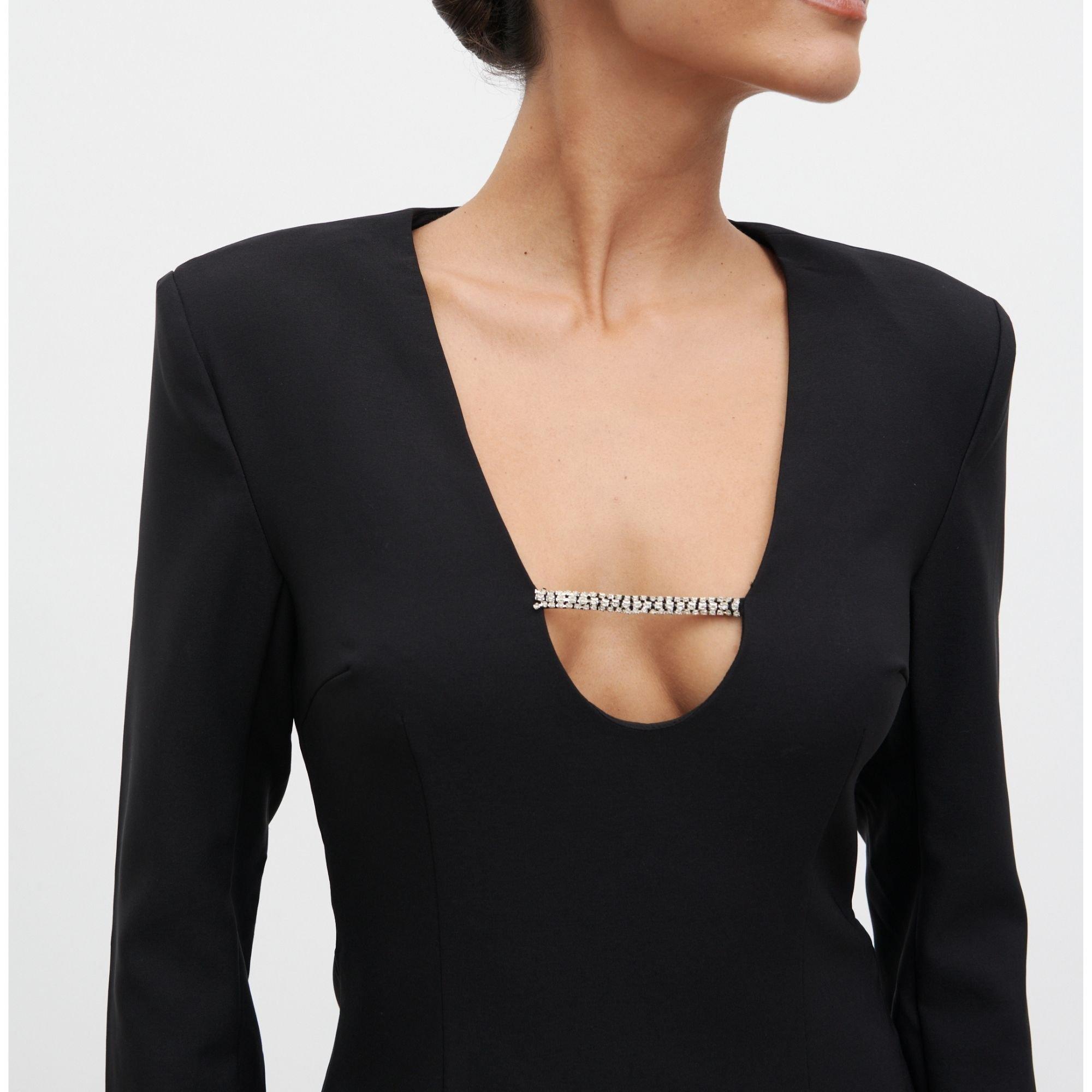 Black - Pretty Lavish - Women's Lou Long Sleeve Embellished Trim Mini Dress - 2