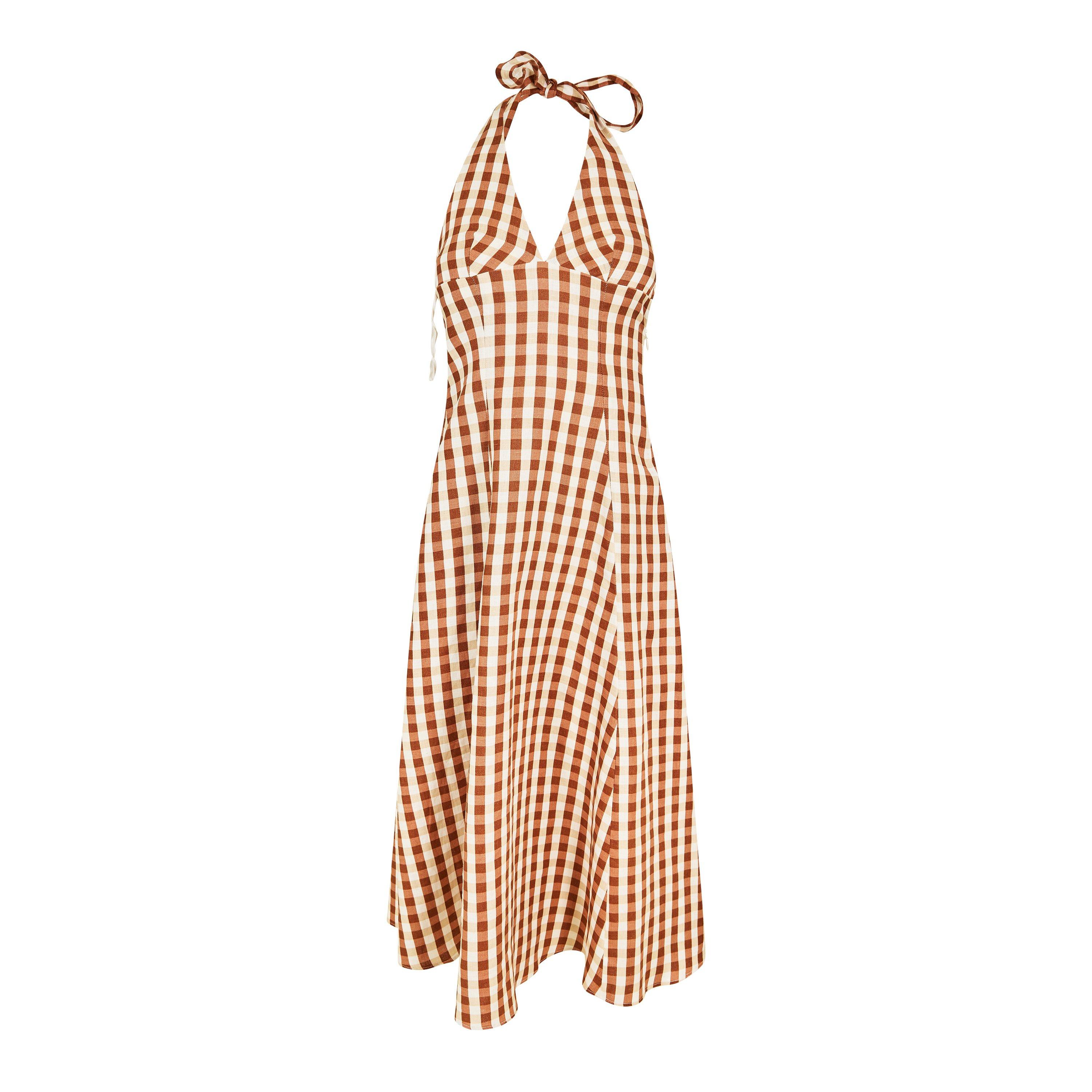 Faithfull The Brand Women's Marias Midi A Line Dress - Gingham Cedar - Size 8 (S)