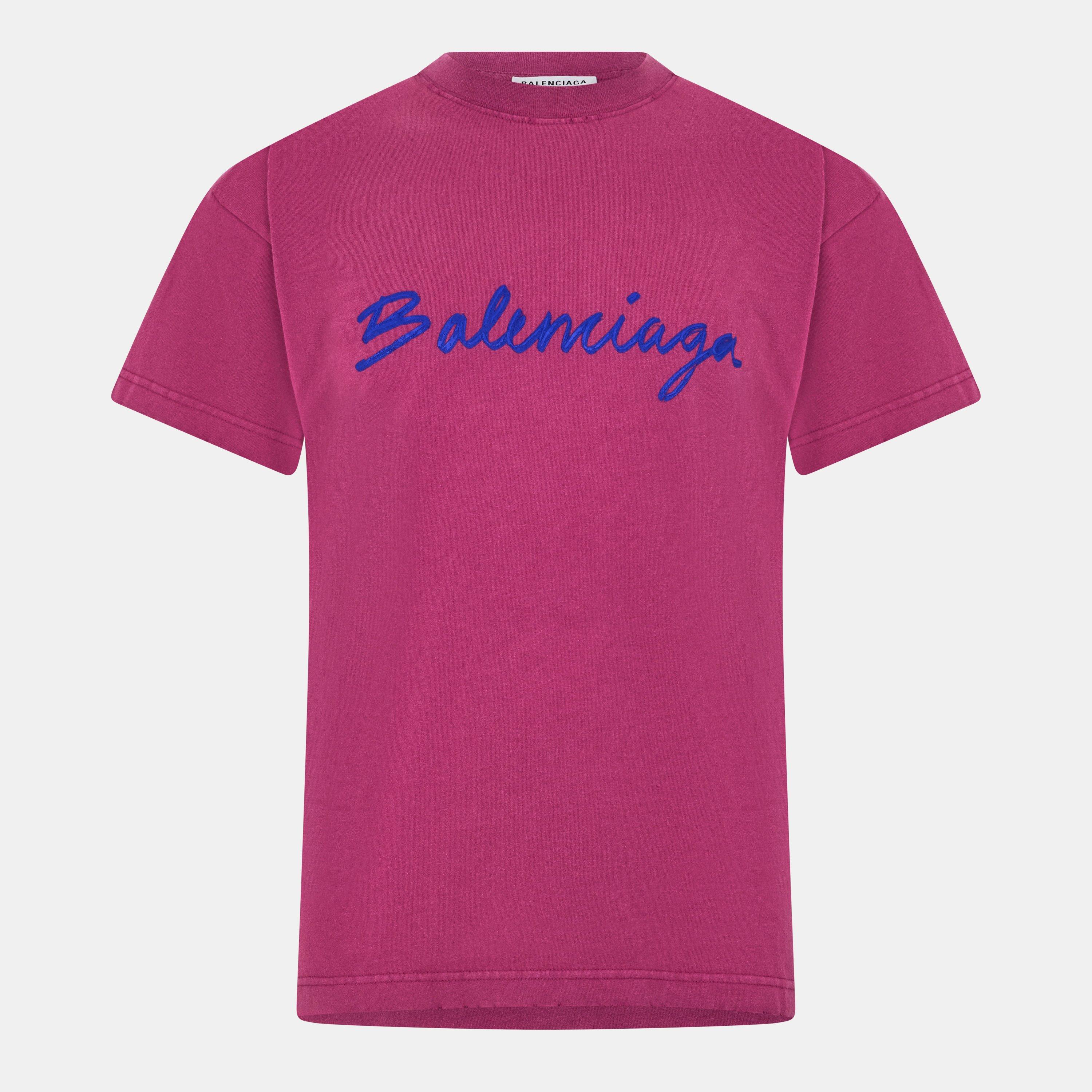 Balenciaga Women's Logo T-Shirt - Fuchsia/Blue - 8 (XS)