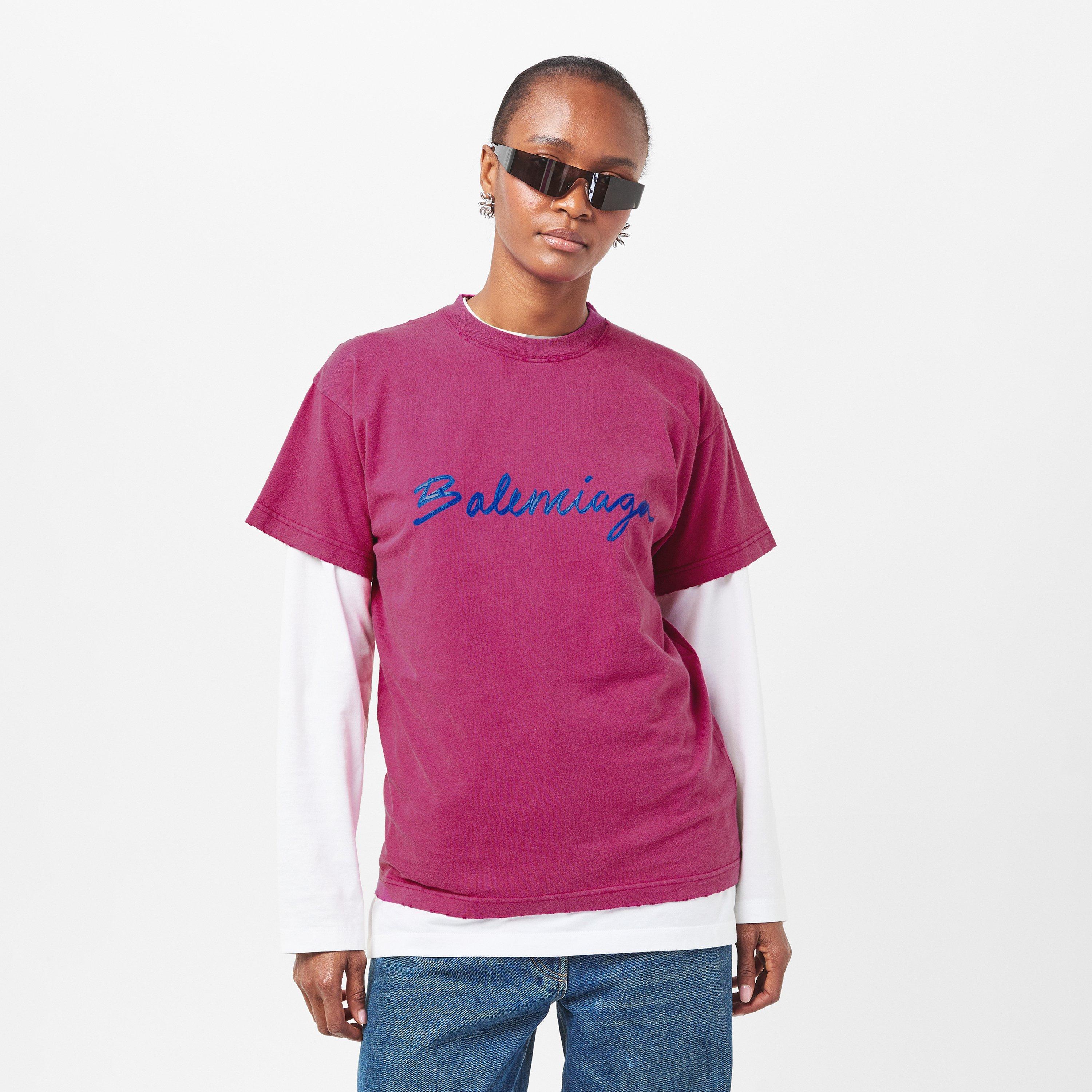 Fuchsia/Blue - Balenciaga - Logo T-Shirt - 3