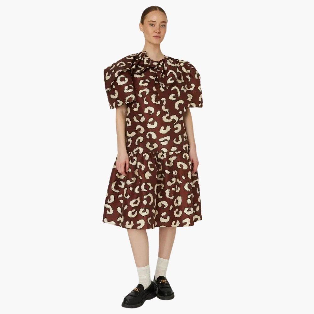 Stella Nova Stella Nova Crisp Midi Dress with Bow - Leopard - 081 Leopard - Size 32 (XXS)