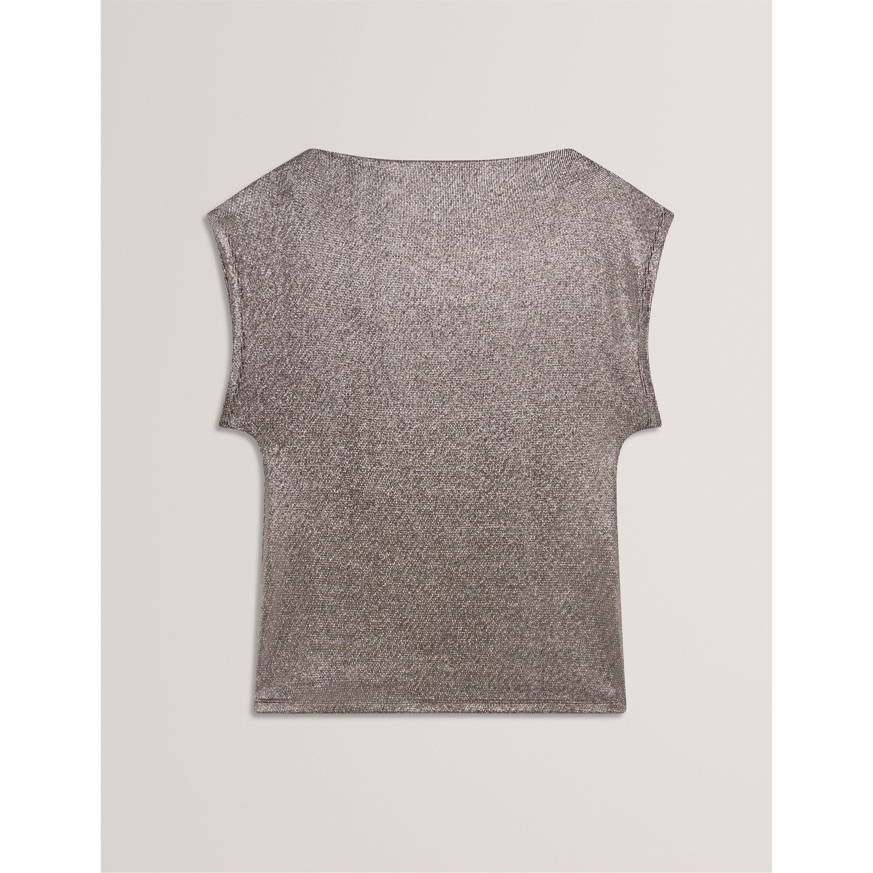 Charcoal - Ted Baker - Women's Metallic Short Sleeve Slim Fit T-Shirt - 1