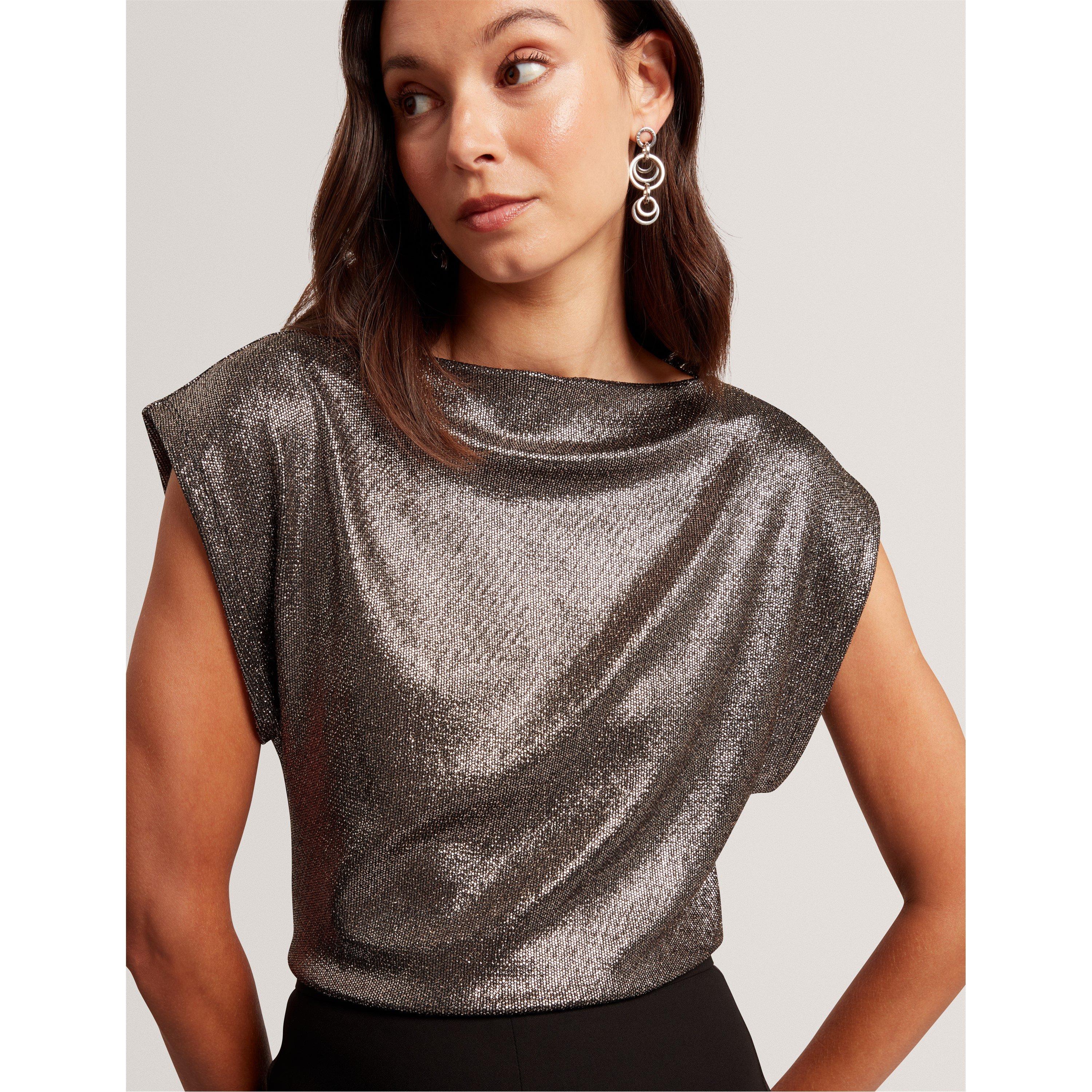 Carbon vegetal - Ted Baker - Women's Metallic Short Sleeve Slim Fit T-Shirt - 4