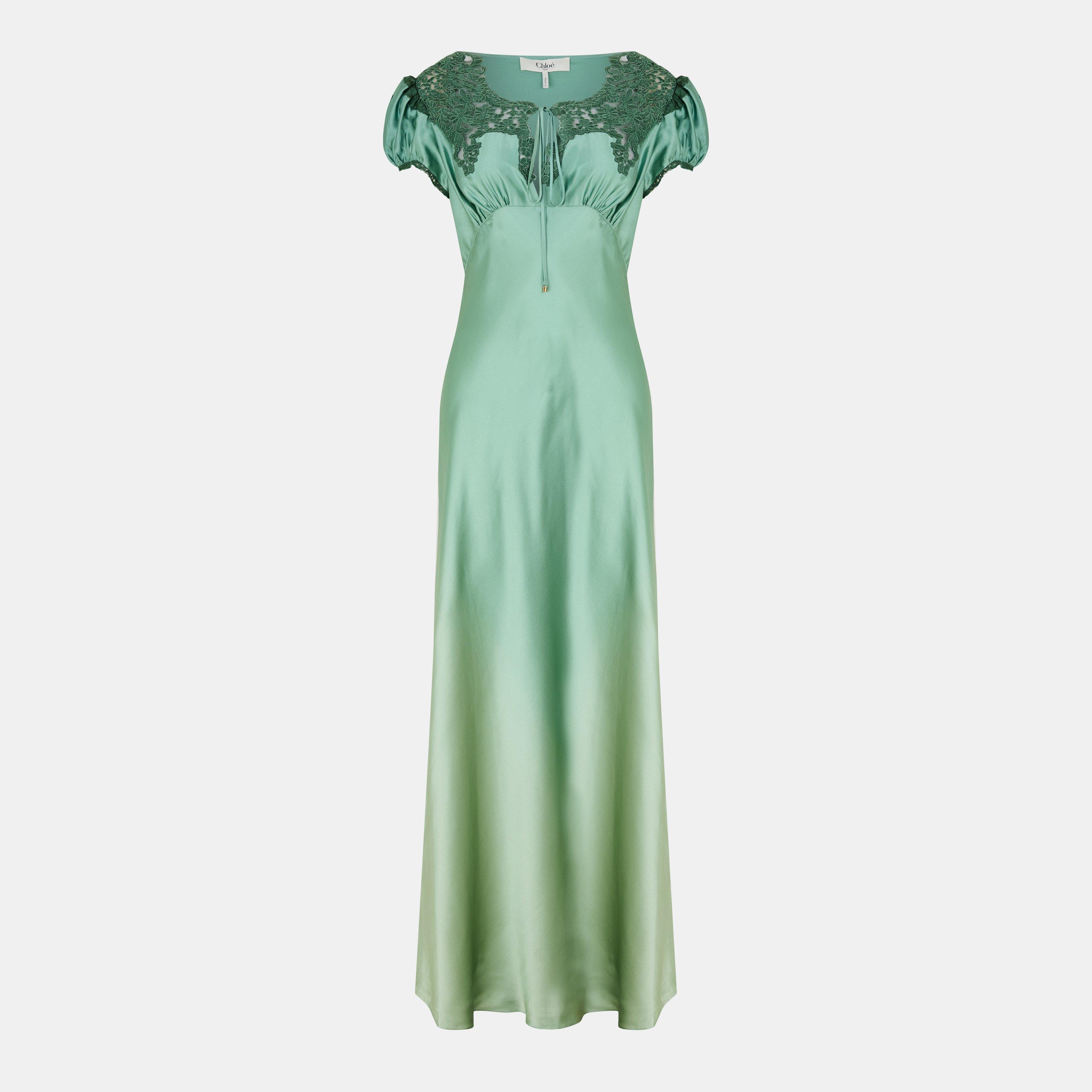 Blurred Green - Chloe - Women's Silk Long Maxi Dress - 1