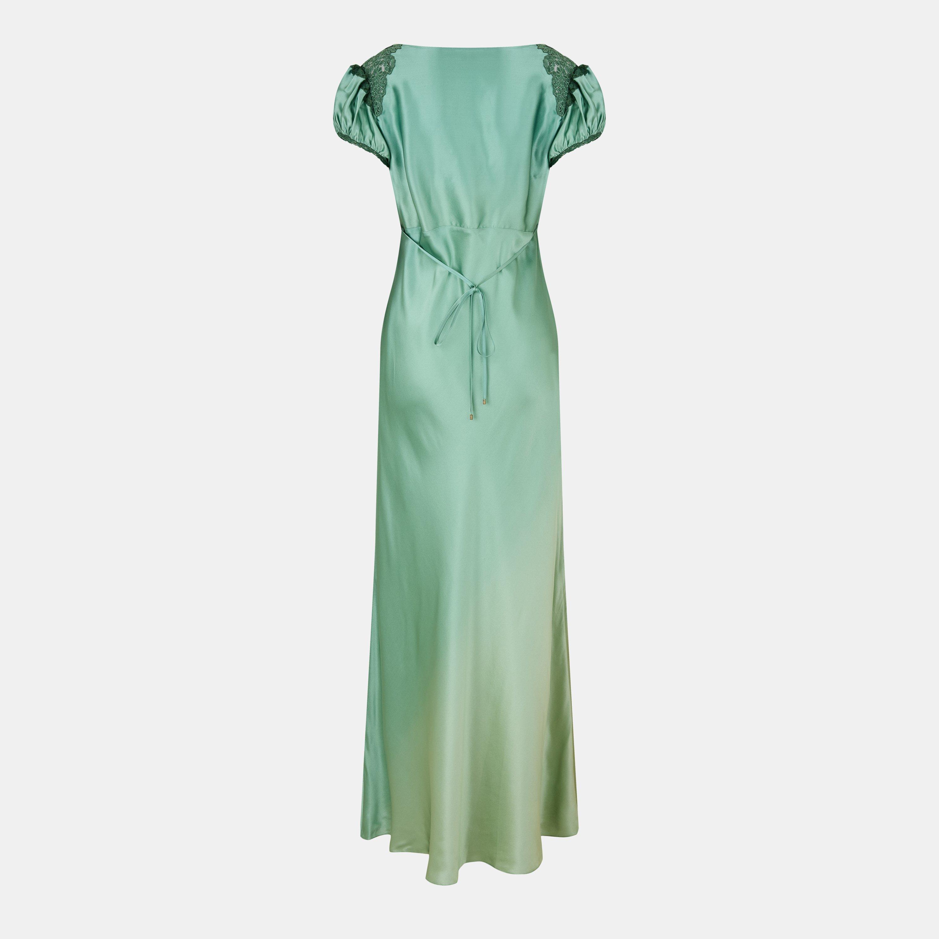 Blurred Green - Chloe - Women's Silk Long Maxi Dress - 2