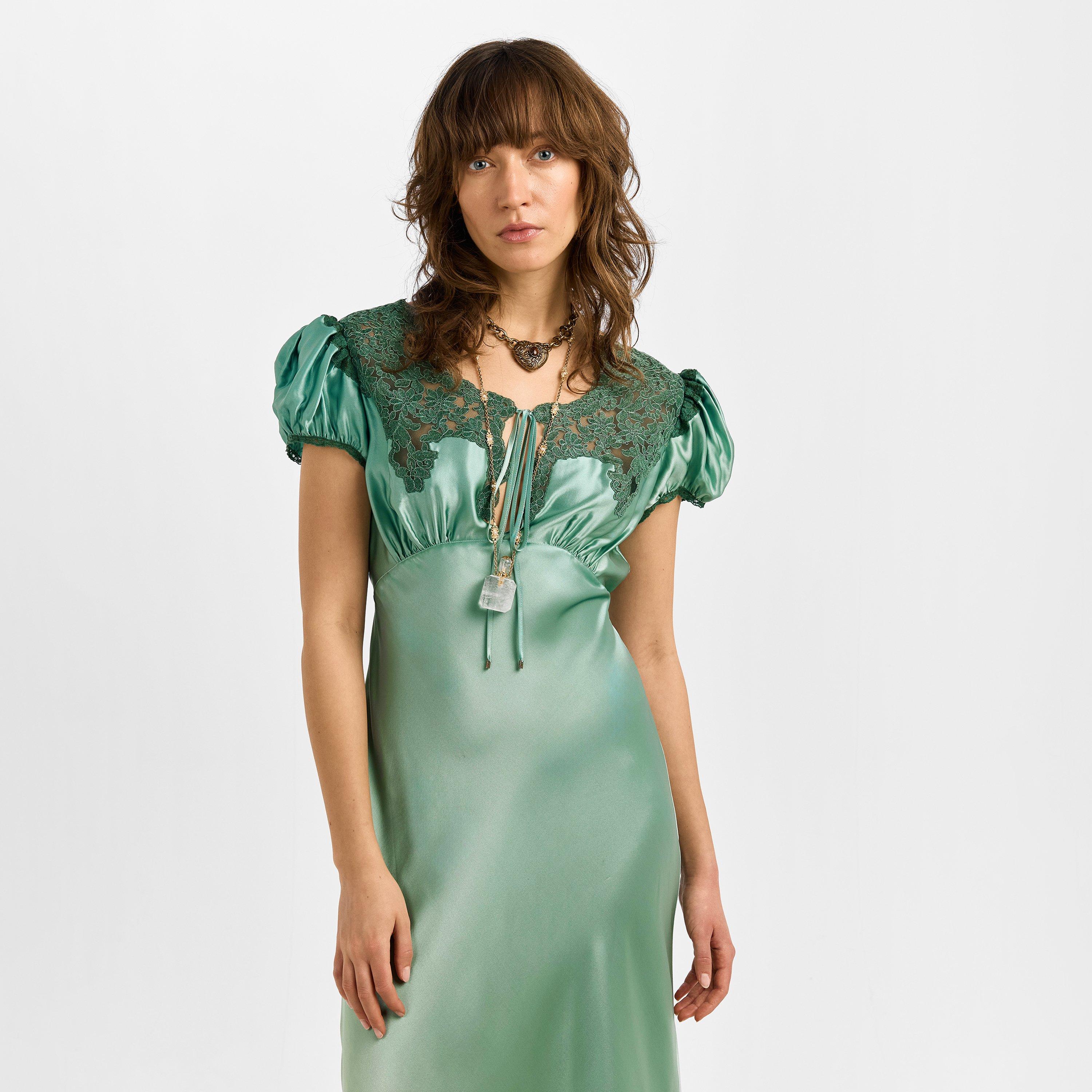 Blurred Green - Chloe - Women's Silk Long Maxi Dress - 3