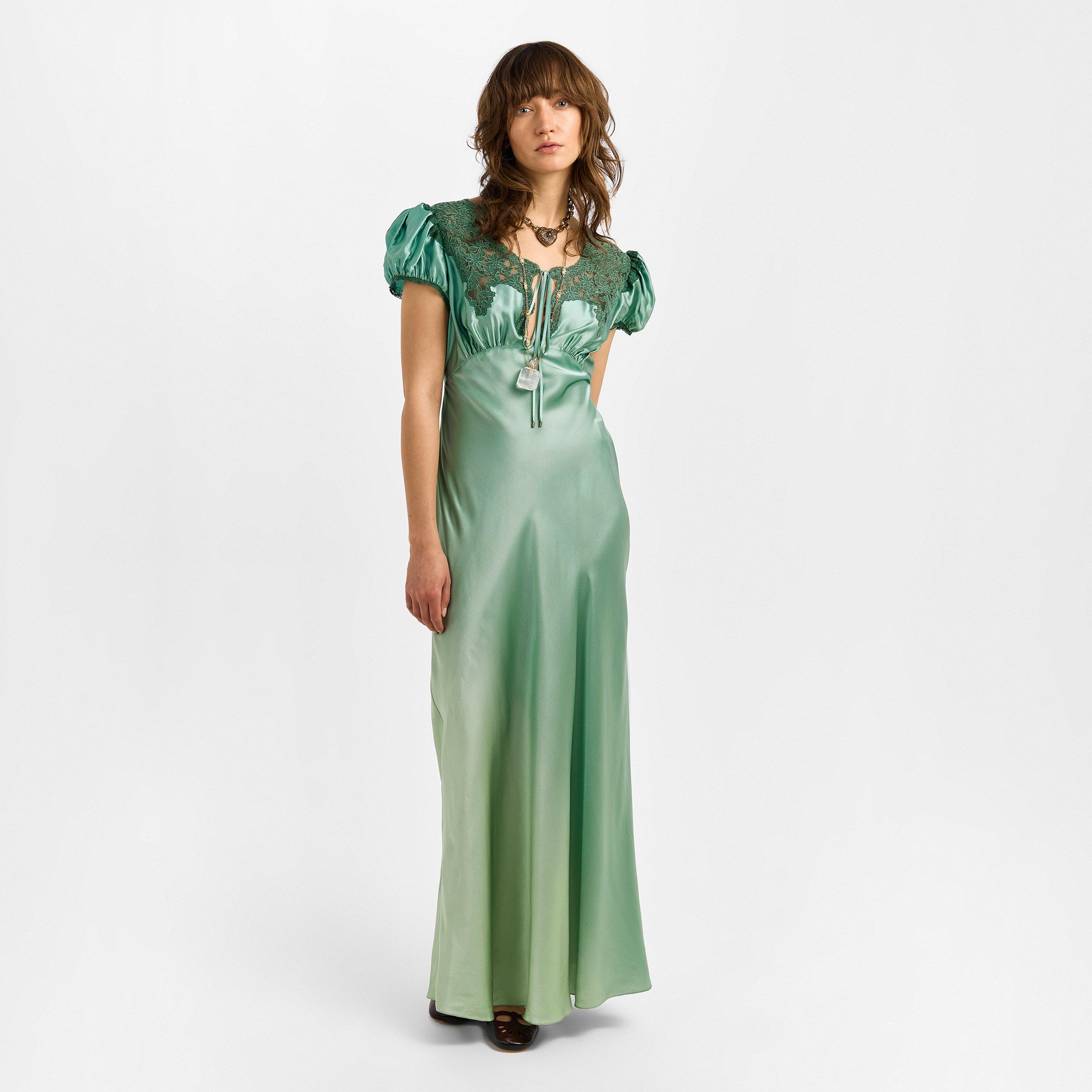 Blurred Green - Chloe - Women's Silk Long Maxi Dress - 6