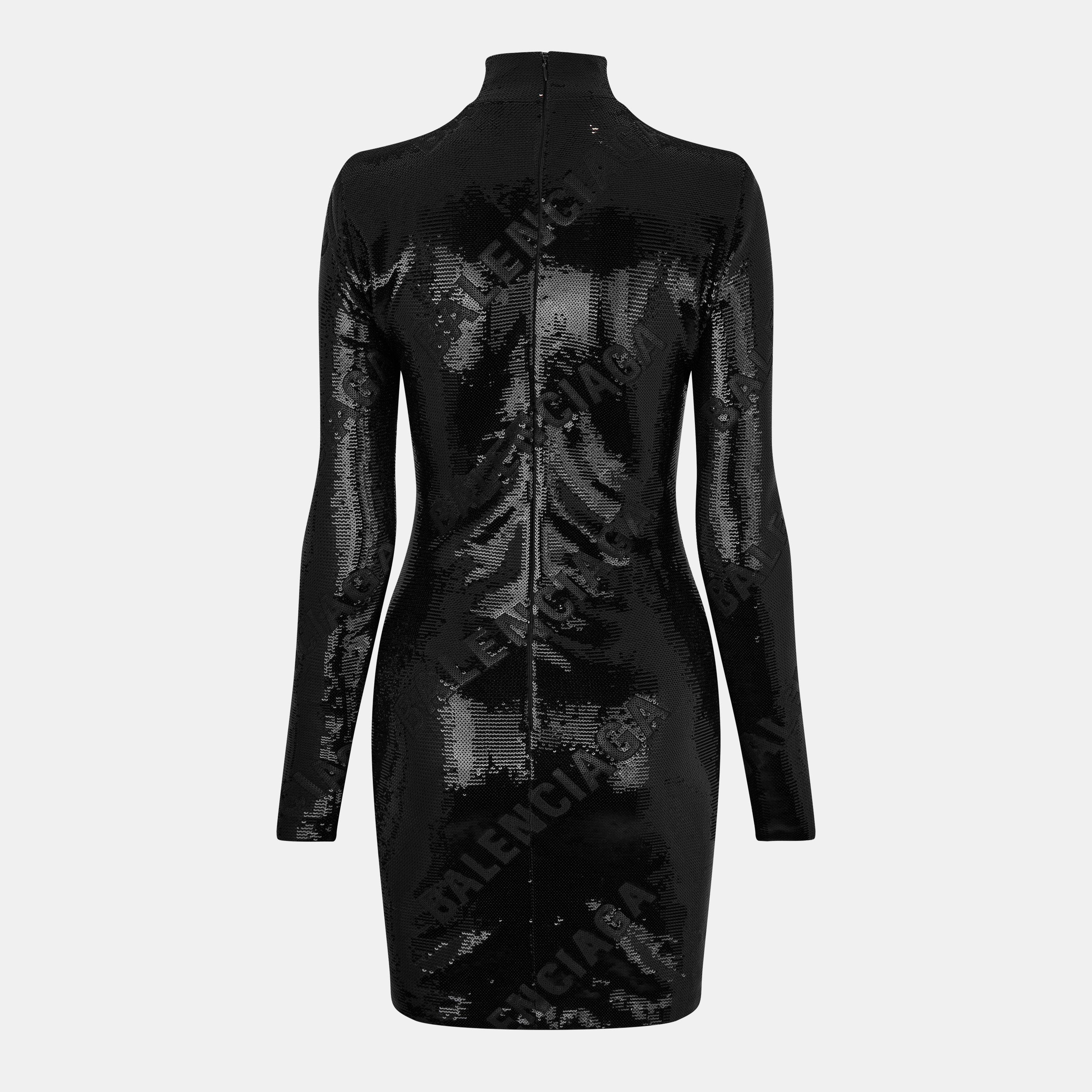 Black/Black Mat - Balenciaga - Sequinned Logo Mini Dress - 2