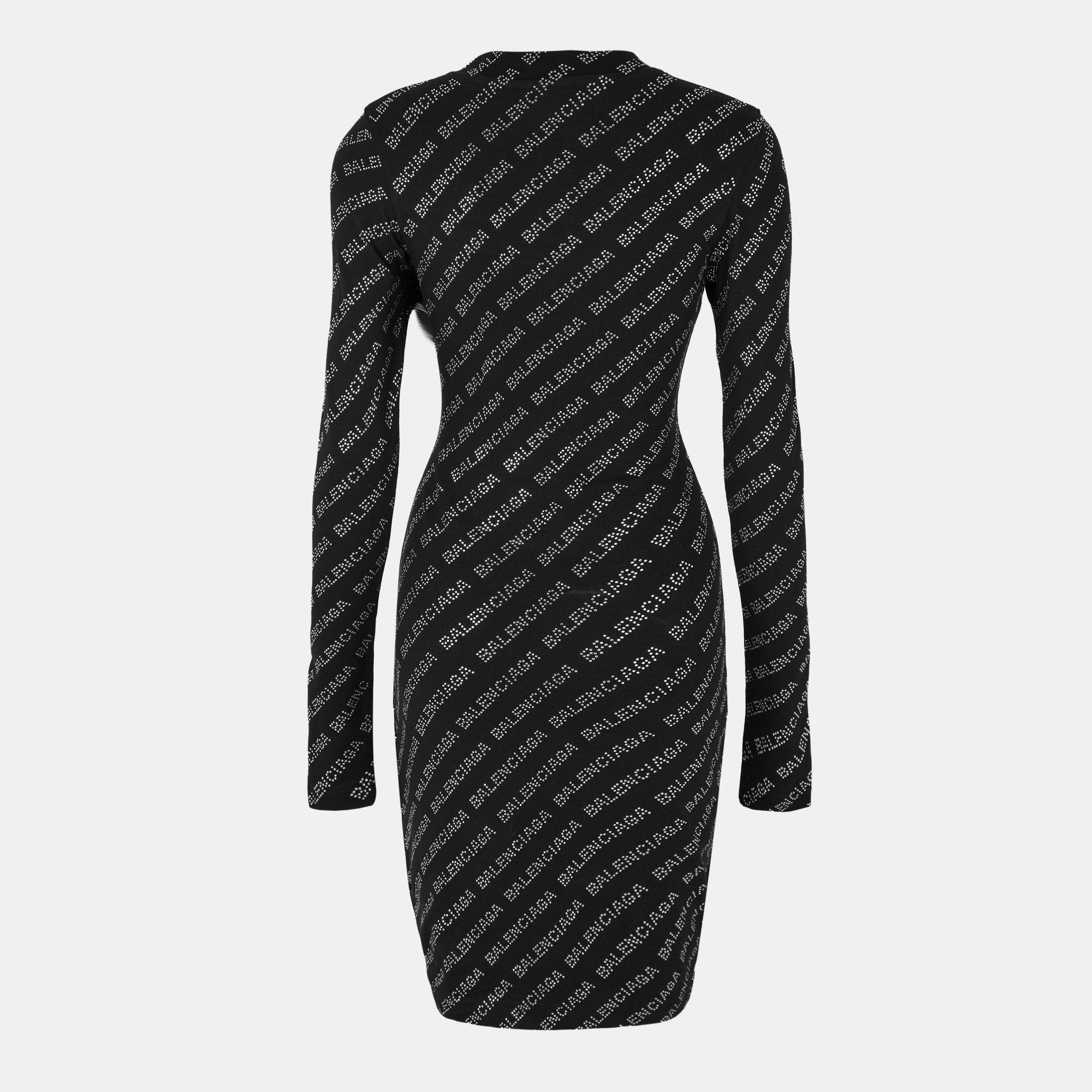 Black/Silver - Balenciaga - All-Over Logo Mini Dress - 2